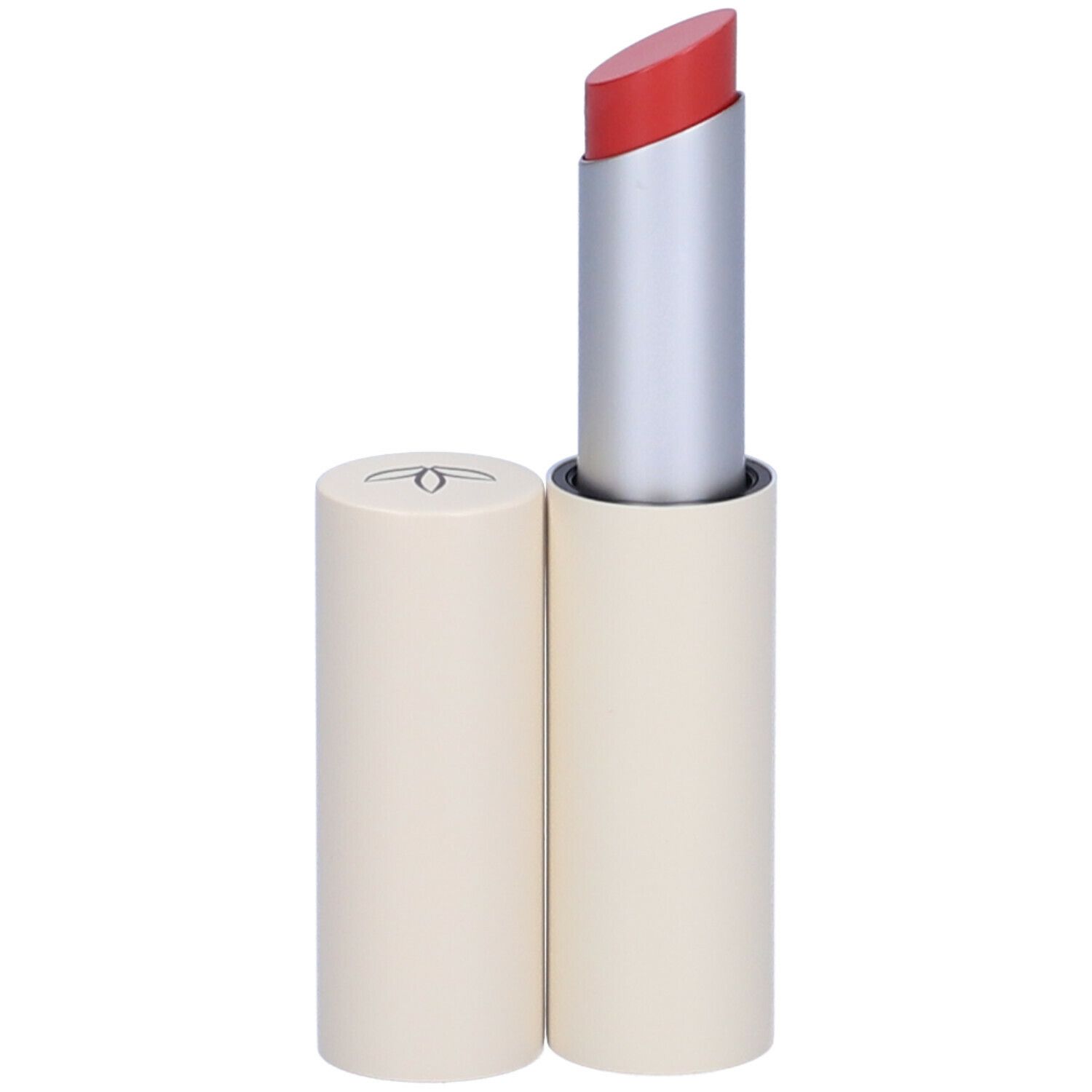 Rossetto rosso, astuccio argento e cappuccio beige. Marchio Euphidra.