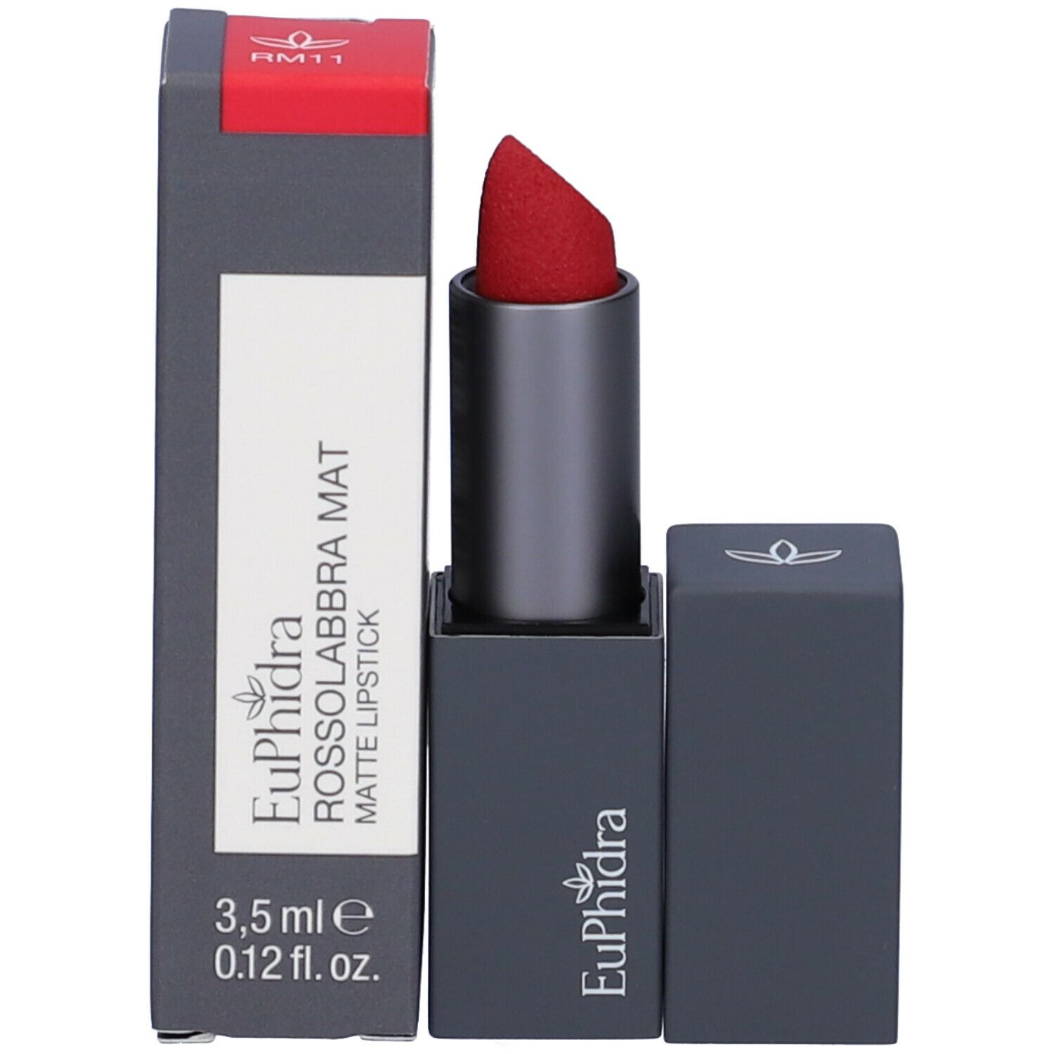 Rossetto rosso, confezione con nome del prodotto, marchio Euphidra, 3,5 ml.