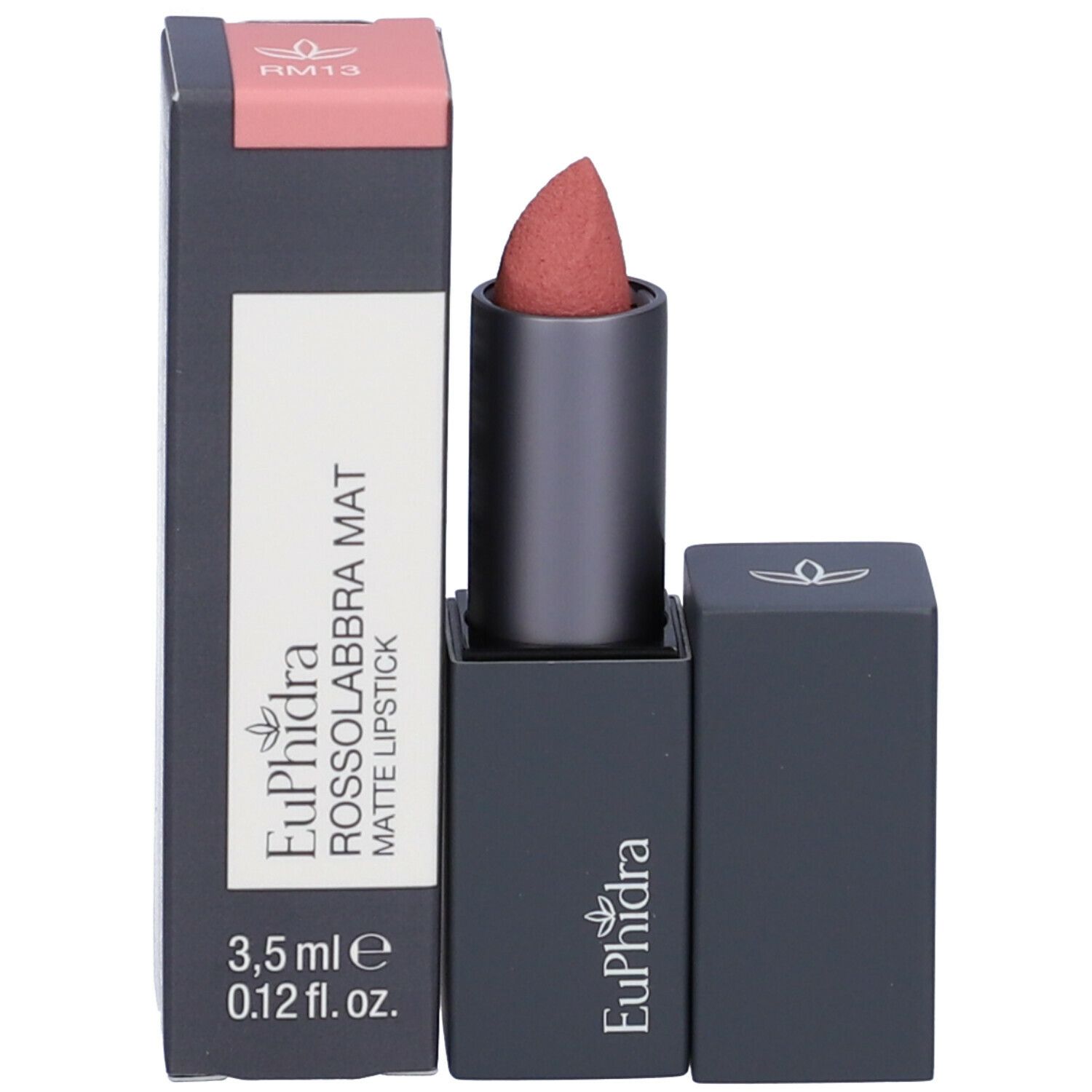 Rossetto opaco. Confezione con nome del prodotto, marchio Euphidra e informazioni.
