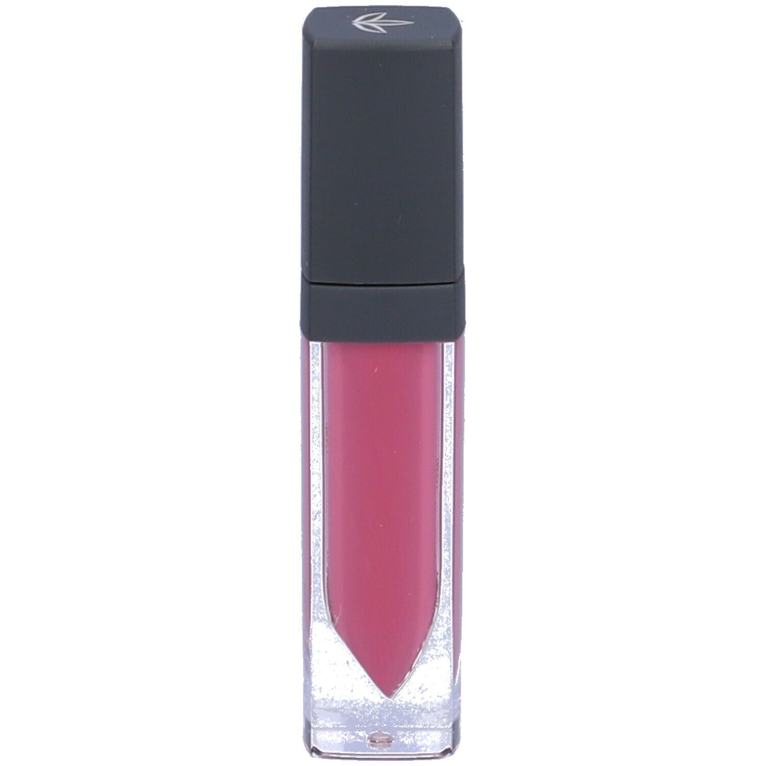 Rossetto liquido in confezione trasparente con tappo nero. Contenuto rosa. Punta smussata.