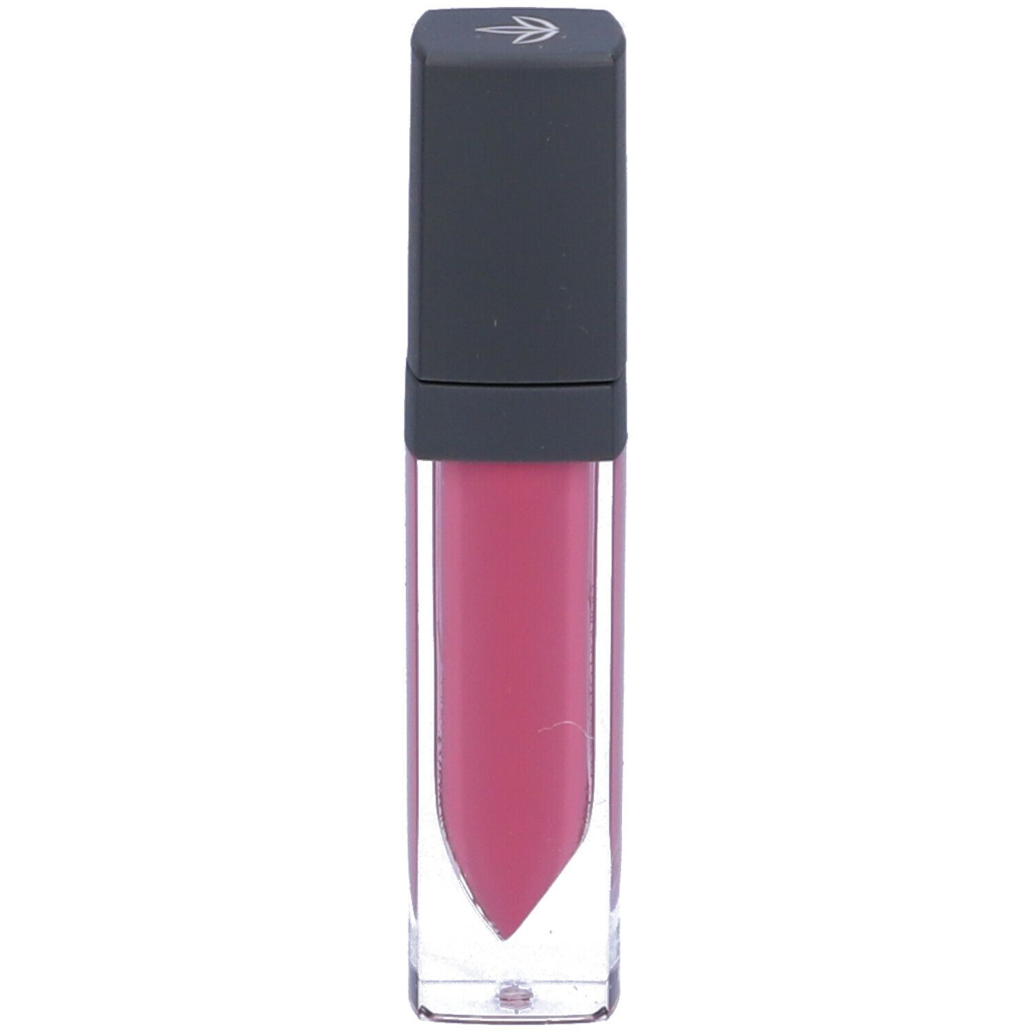 Rossetto liquido in confezione trasparente con tappo nero. Contenuto rosa. Punta smussata.