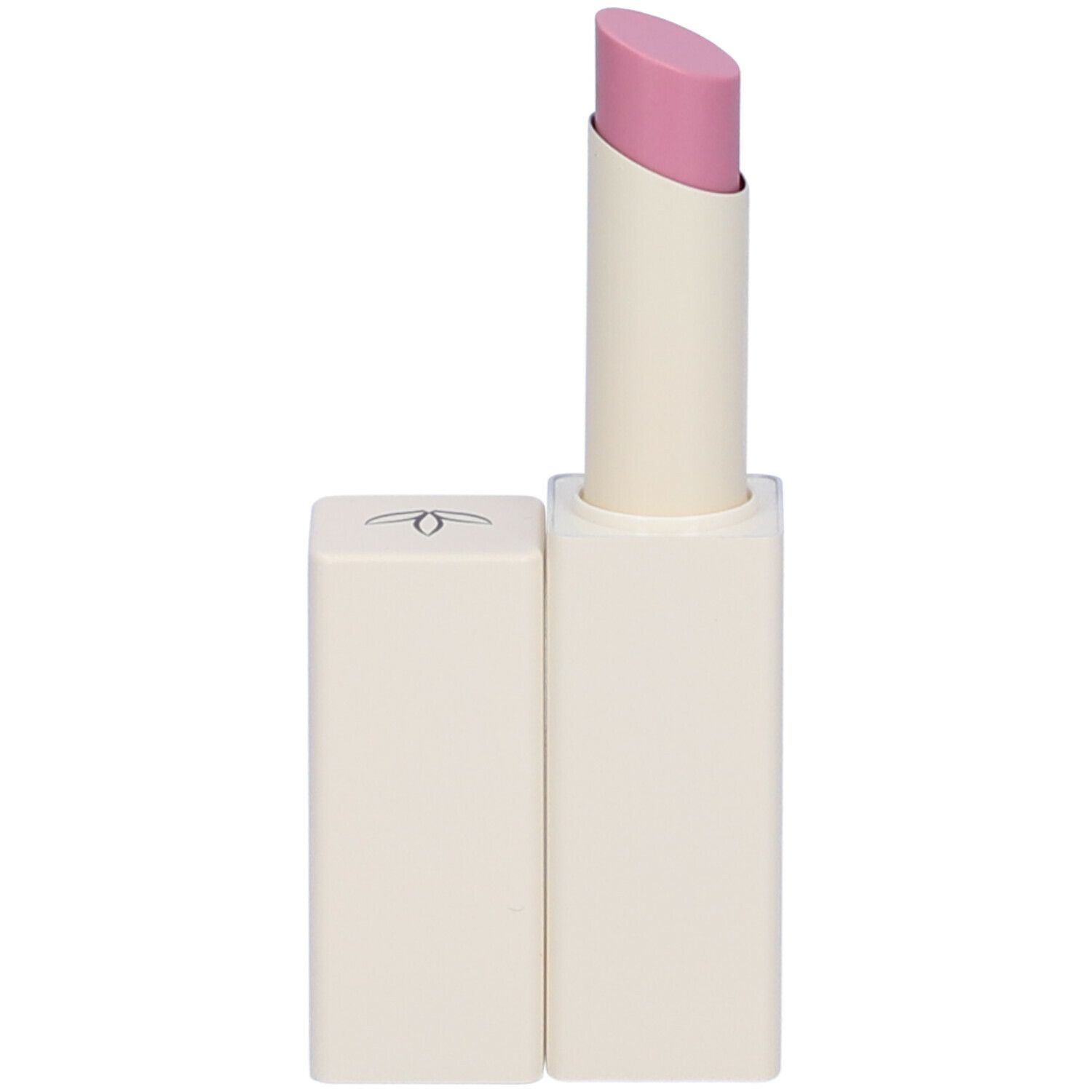 Balsamo labbra rosa chiaro in astuccio bianco. Logo Euphidra sull'astuccio. Tappo separato.