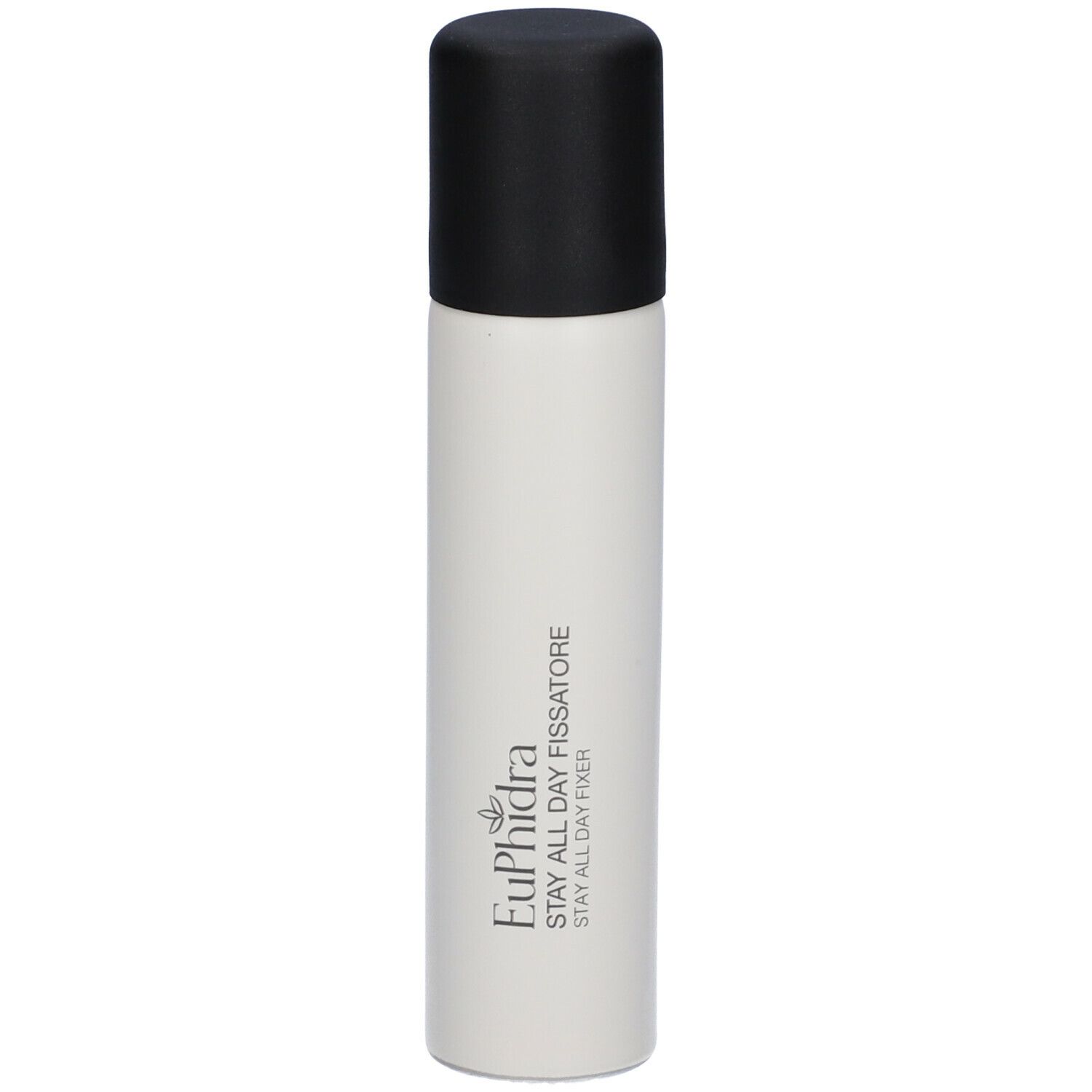 Flacone cilindrico con tappo nero. Scritta: Euphidra Stay All Day Fissatore.