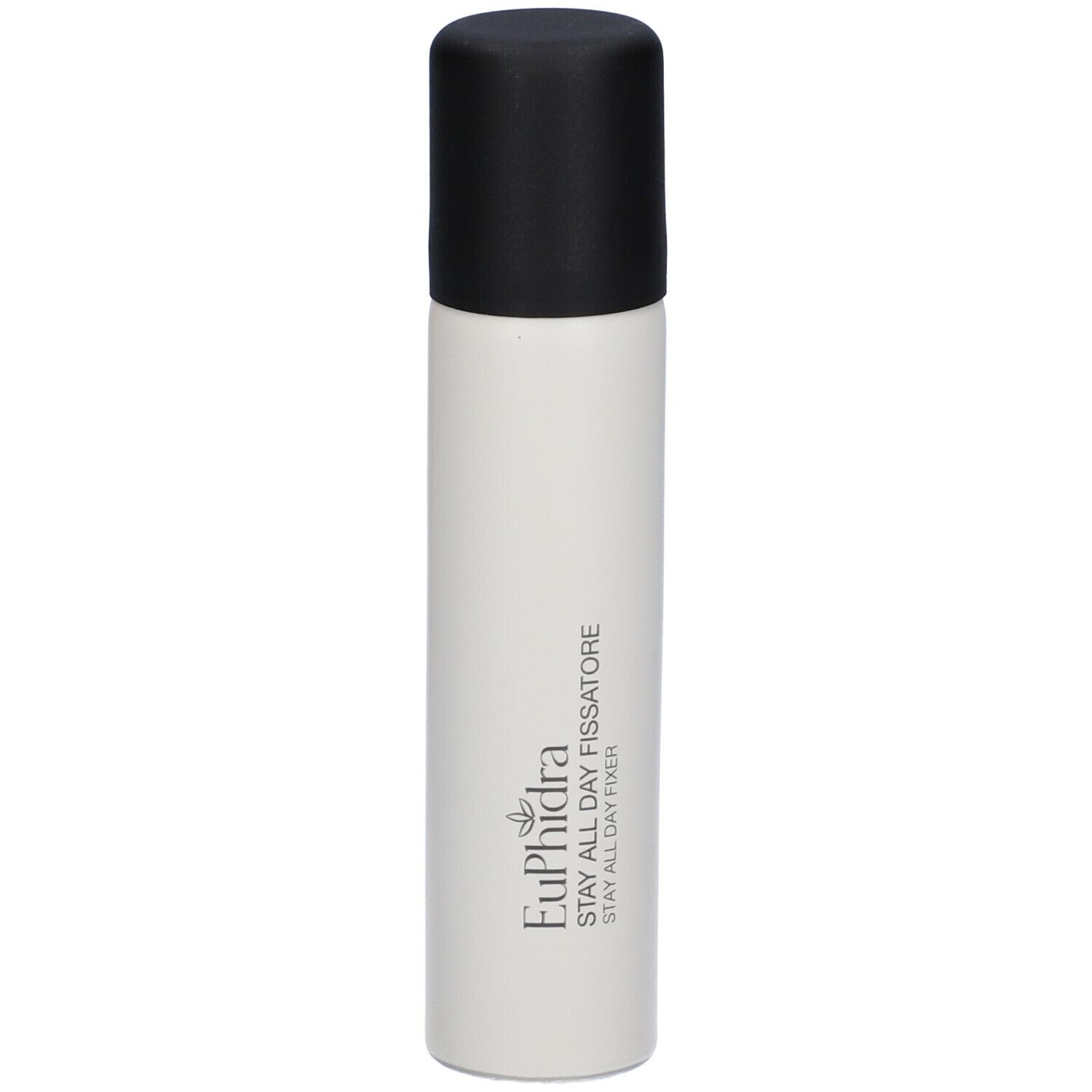 Flacone cilindrico con tappo nero. Scritta: Euphidra Stay All Day Fissatore.