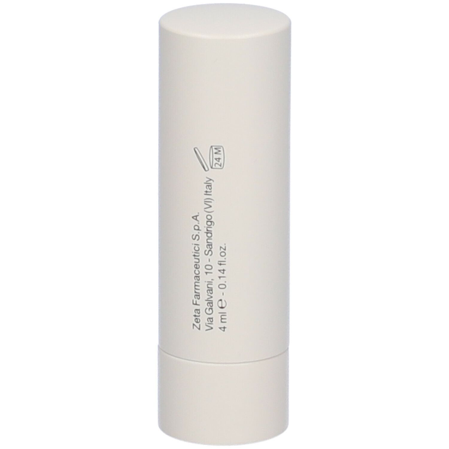 Stick balsamo labbra bianco. Scritta con indirizzo e volume: 4 ml.
