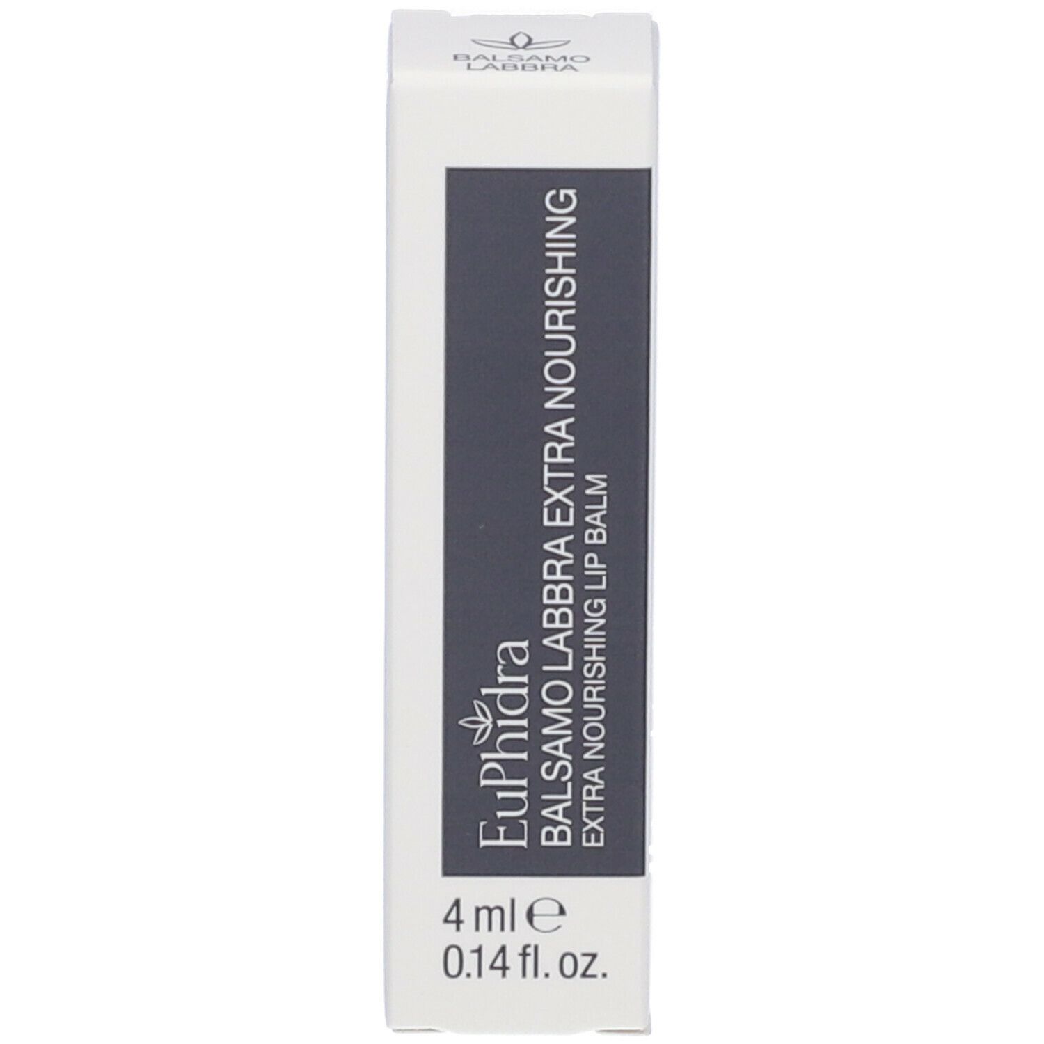 Scatola. Scritta Euphidra Balsamo Labbra Extra Nourishing, volume 4 ml.