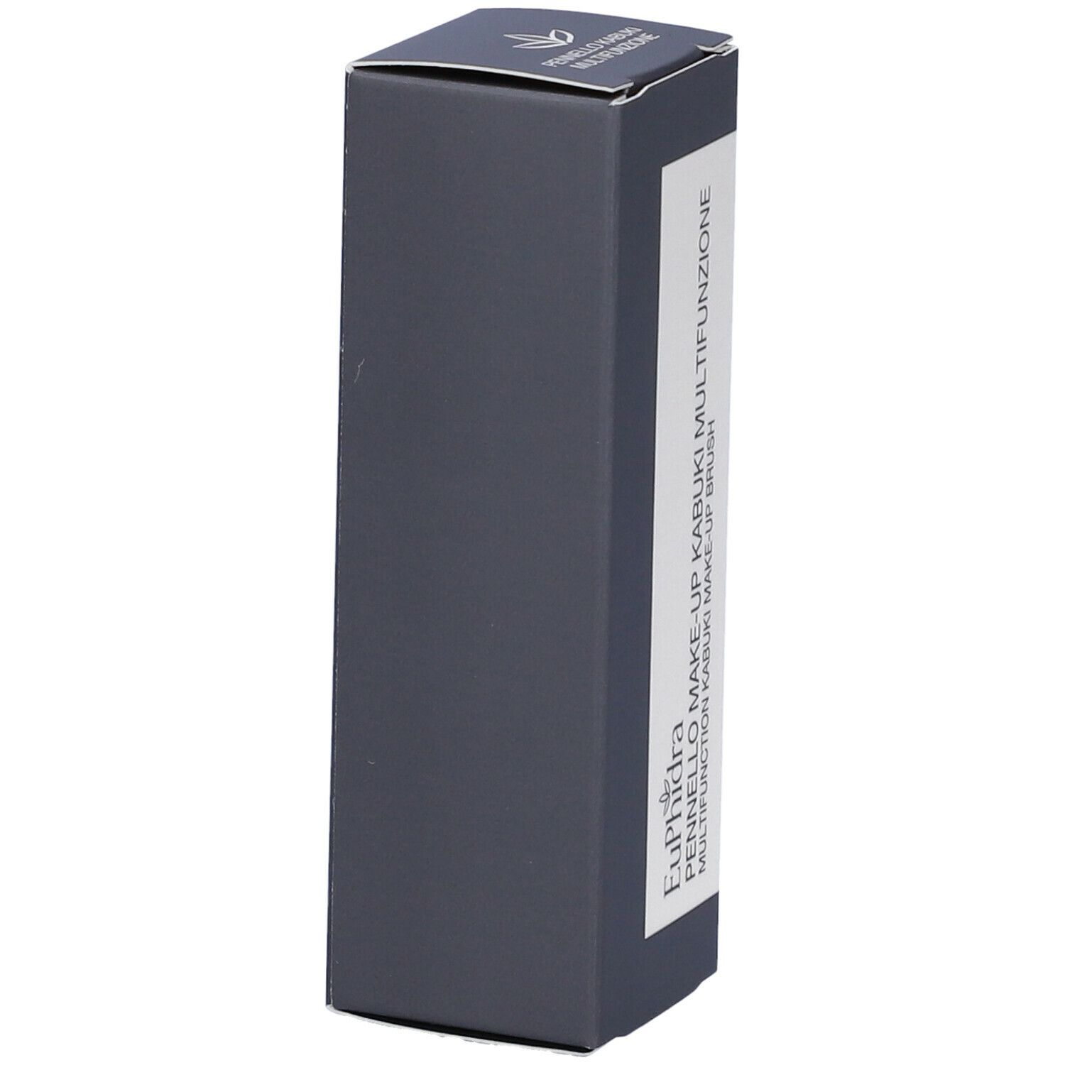 Confezione grigio scuro. Scritta: Euphidra Pennello Kabuki Multifunzione. Testo nero su sfondo bianco.