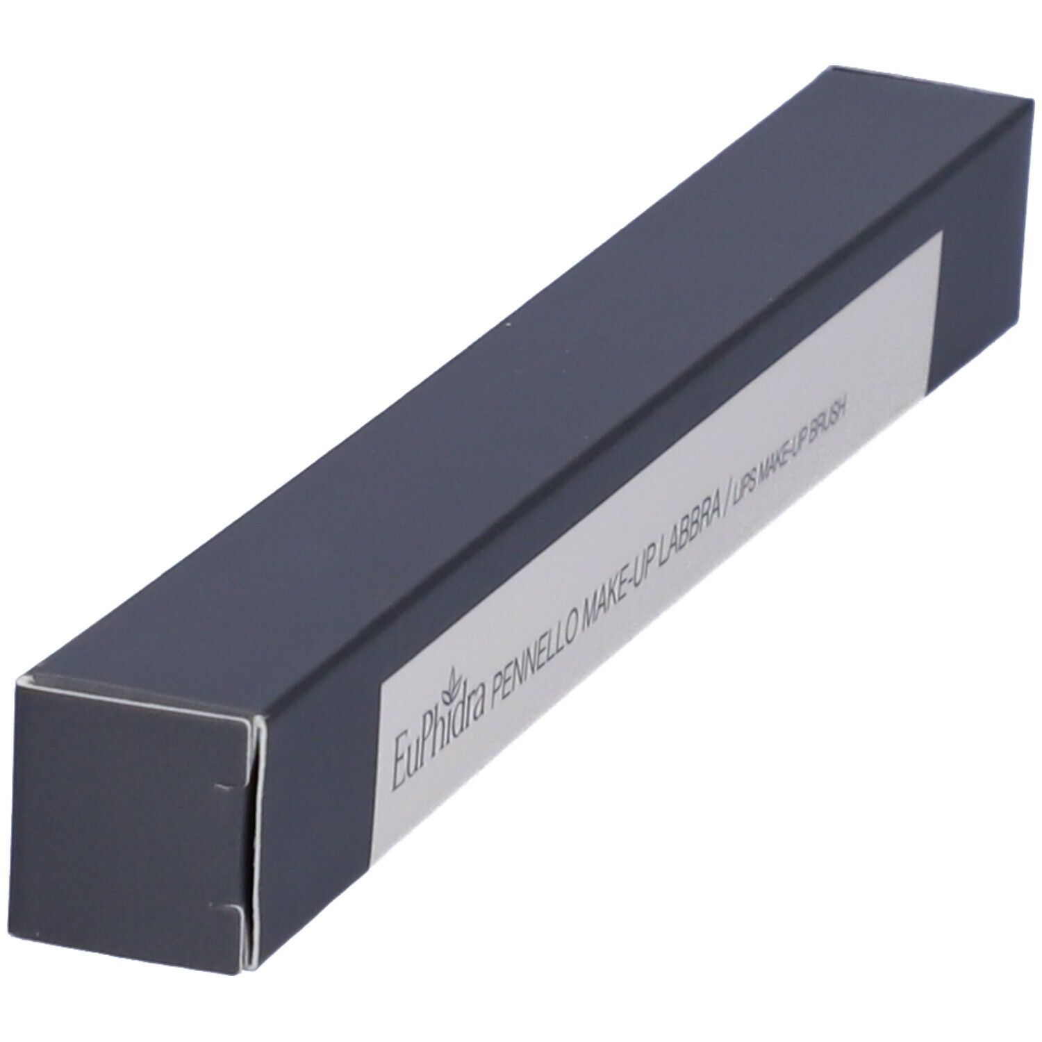 Confezione rettangolare grigio scuro. Scritta: Euphidra Pennello Make-up Labbra / Lips Make-up Brush.