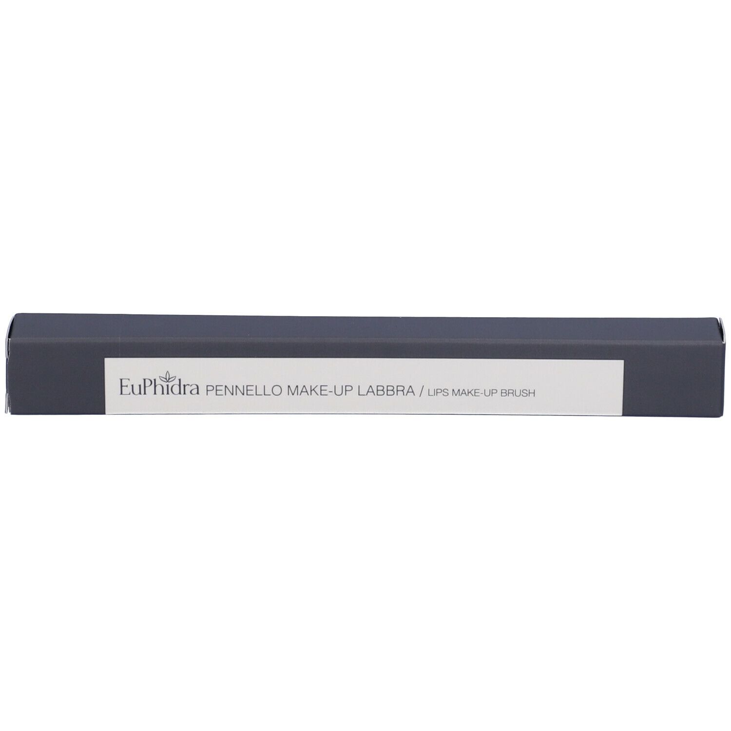 Confezione rettangolare grigio scuro. Scritta: Euphidra Pennello Make-up Labbra / Lips Make-up Brush.