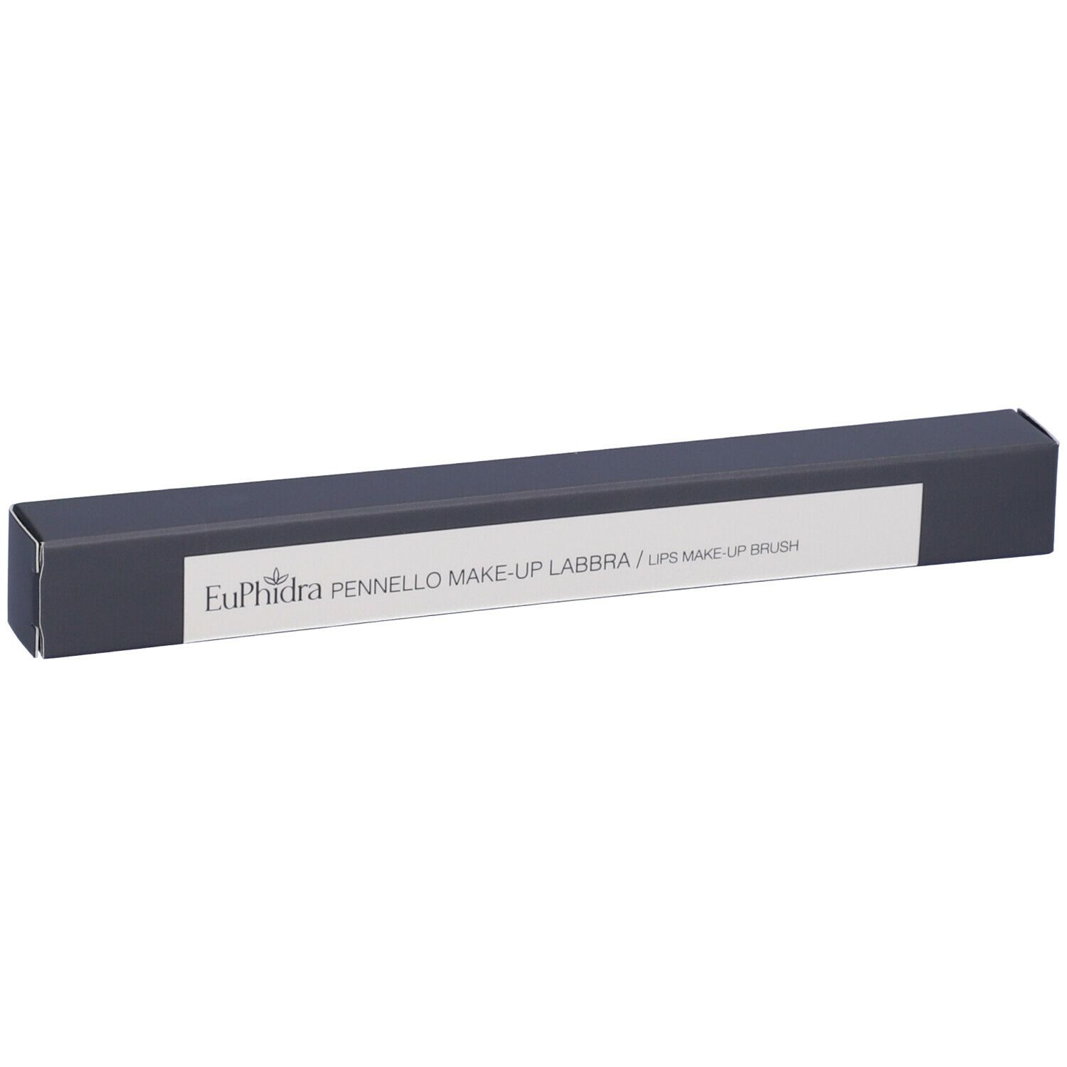 Confezione rettangolare grigio scuro. Scritta: Euphidra Pennello Make-up Labbra / Lips Make-up Brush.