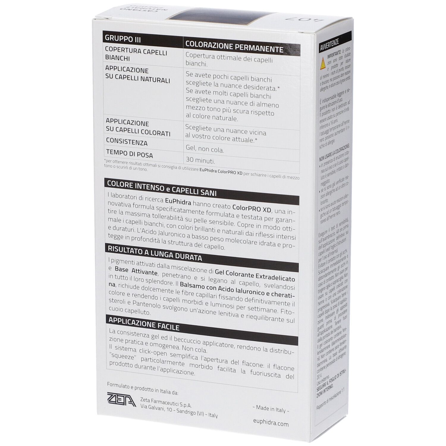 Rückseite der Haarfärbemittel-Verpackung. Enthält Anwendungsanweisungen und Inhaltsstoffe.
