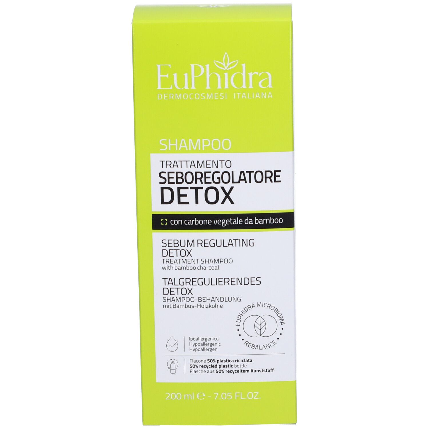 Euphidra Shampoo Sebum Regulating Detox, 200 ml, mit Bambuskohle.