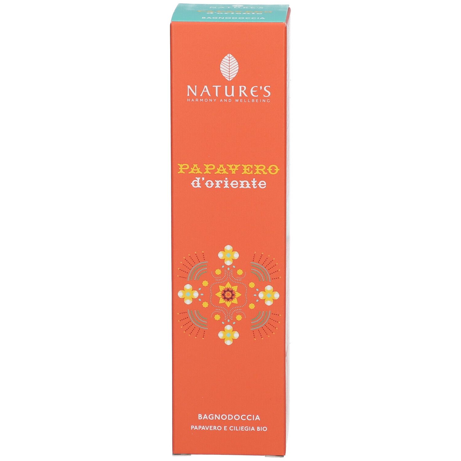 Confezione arancione con coperchio turchese. Scritta: Papavero d'Oriente. Marchio: NATURE'S.