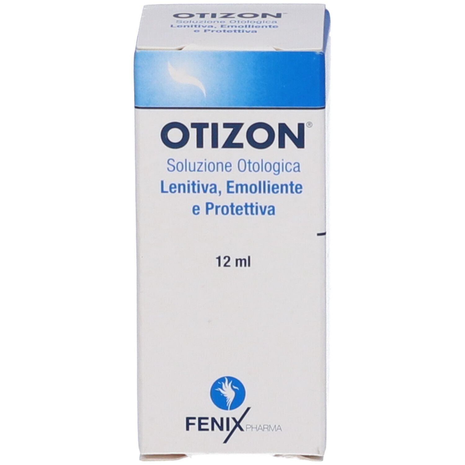 Scatola con scritta: OTIZON, 12 ml. Simbolo mano blu. Nome e dettagli del prodotto.