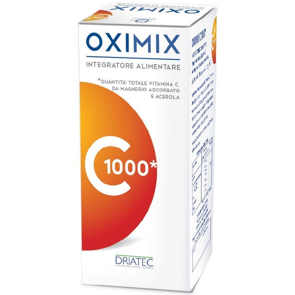 Oximix C 1000* Packung. Weiß, mit orangefarbenem Kreis und Text. Enthält Vitamin C.