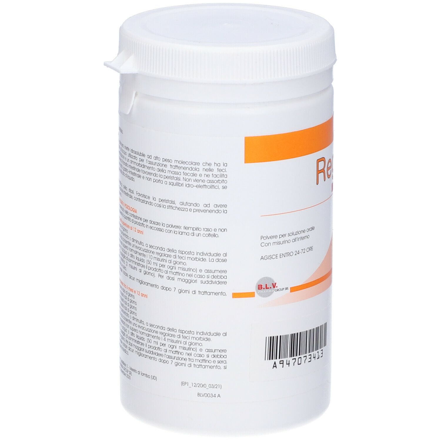 Barattolo bianco con testo. Scritta "Regler".