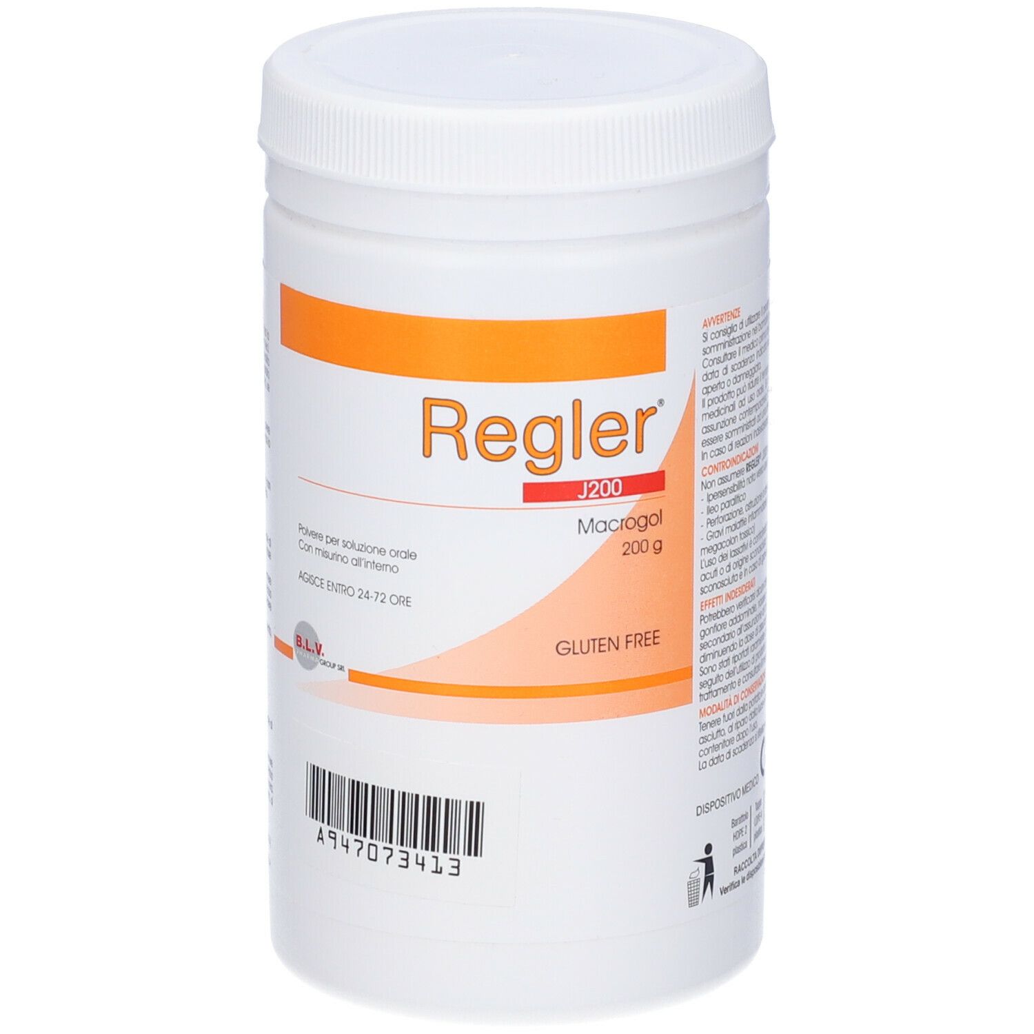 Barattolo bianco con testo. Scritta "Regler".