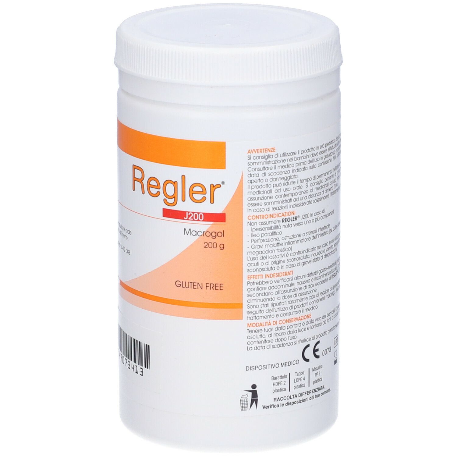Barattolo bianco con testo. Scritta "Regler".