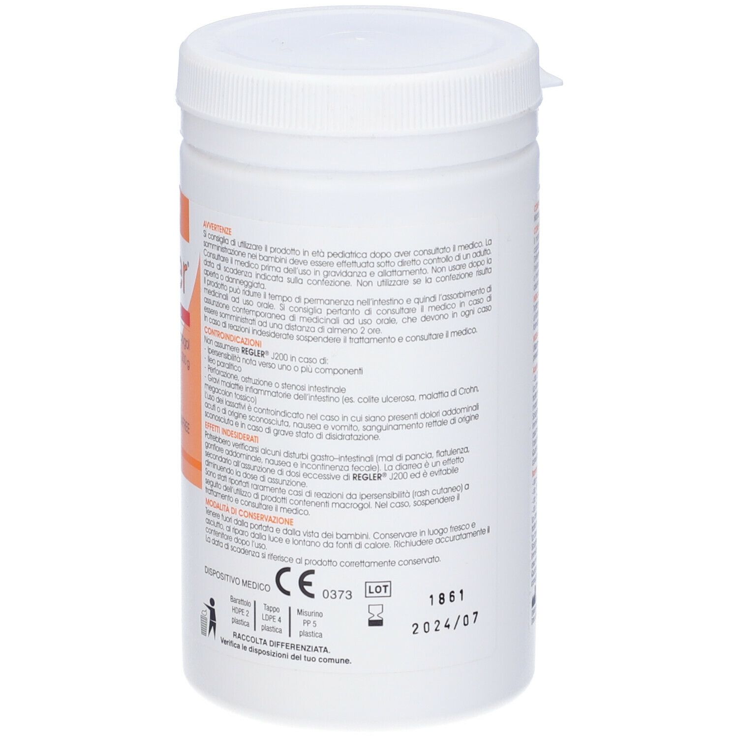 Barattolo bianco con testo. Scritta "Regler".
