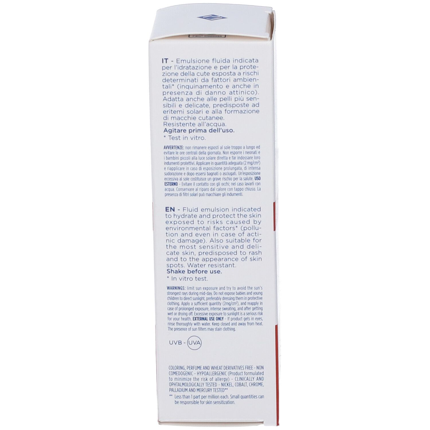 Retro della confezione Rilastil AK 100-Repair Fluid. Testo multilingue.