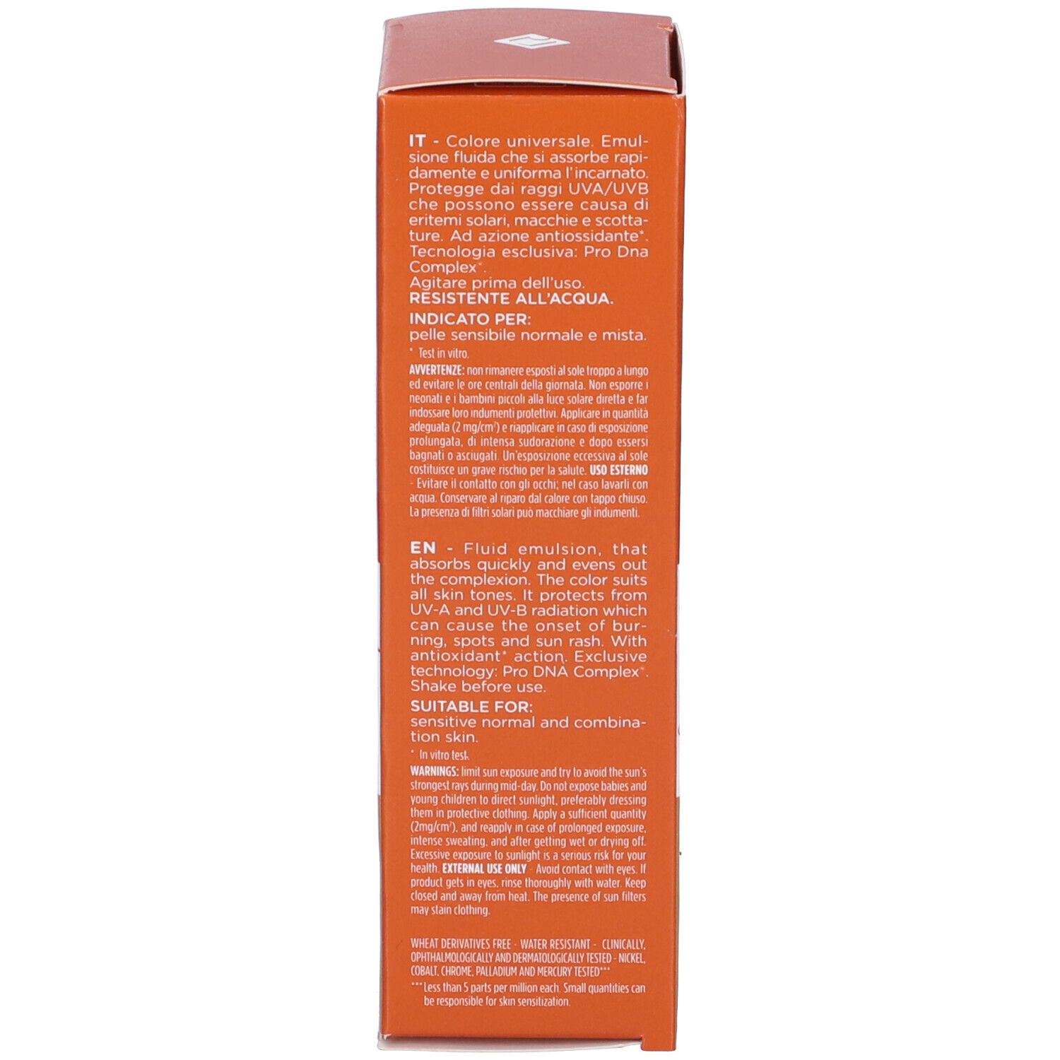 Confezione del prodotto. Testo: Rilastil Sun System, istruzioni, ingredienti.