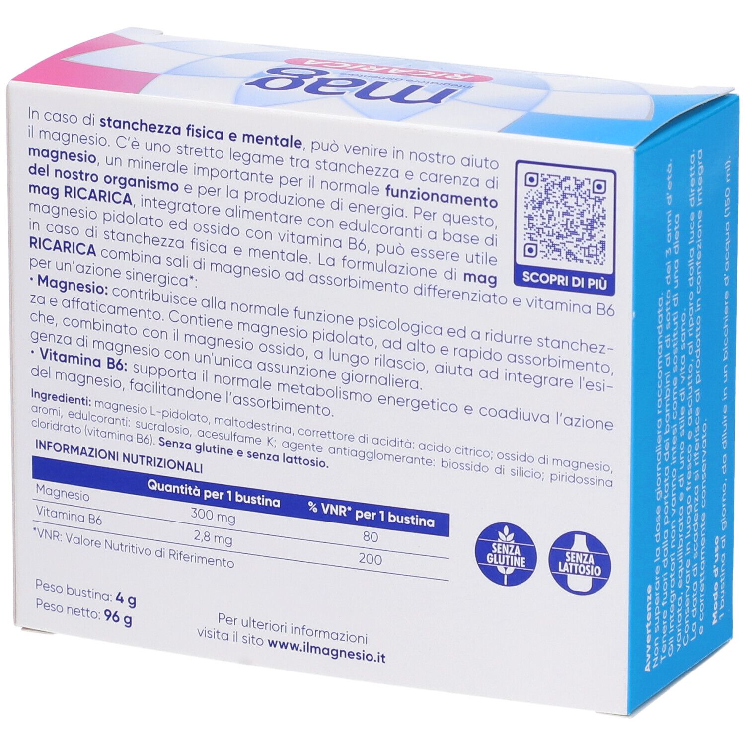 Rückseite der Mag Ricaria Verpackung. Informationen, Nährwertangaben, Inhaltsstoffe.