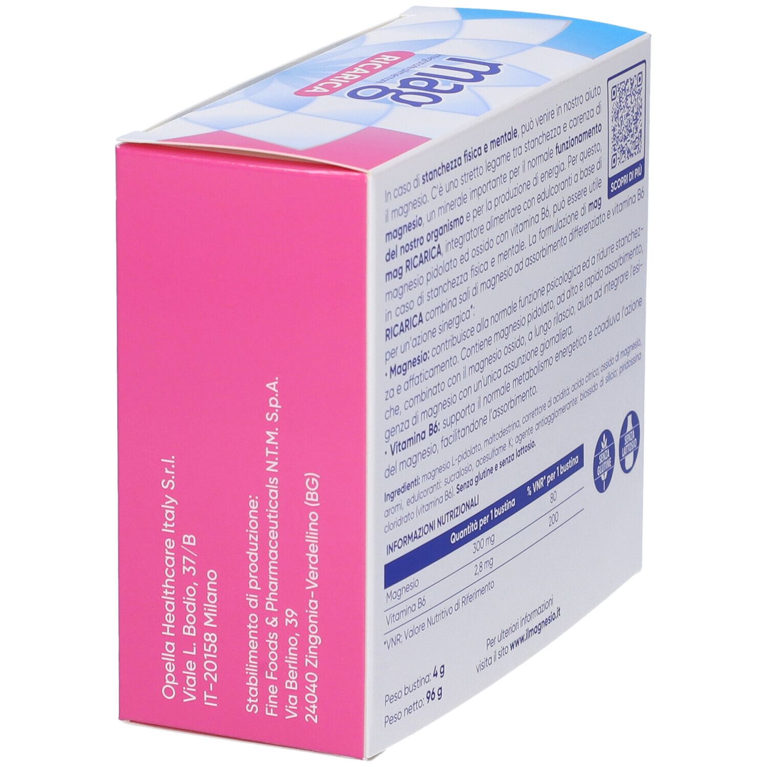 Seite der Mag Ricaria Verpackung. Informationen, Nährwertangaben, Inhaltsstoffe.