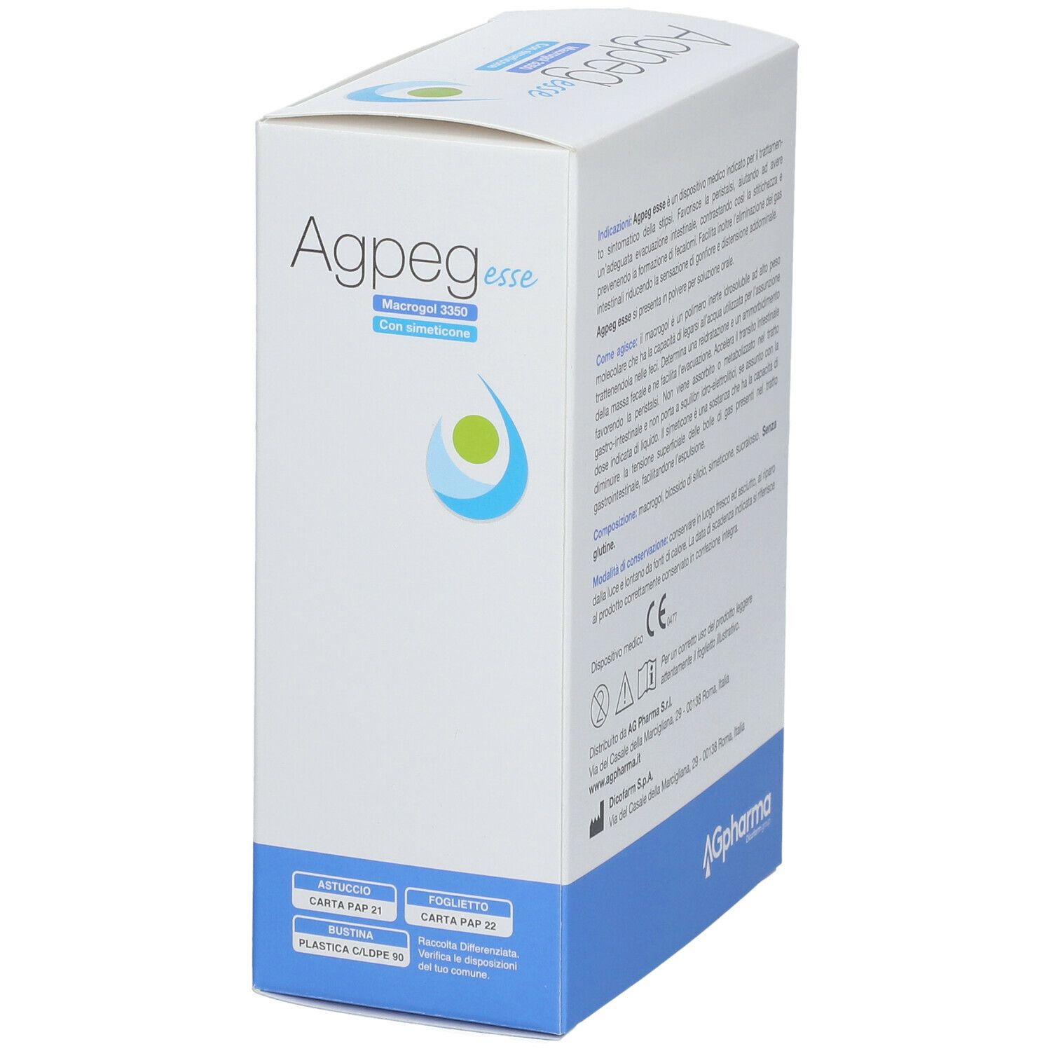 Scatola "Agpeg esse". Testo in italiano. Dispositivo medico. Logo "AG Pharma".