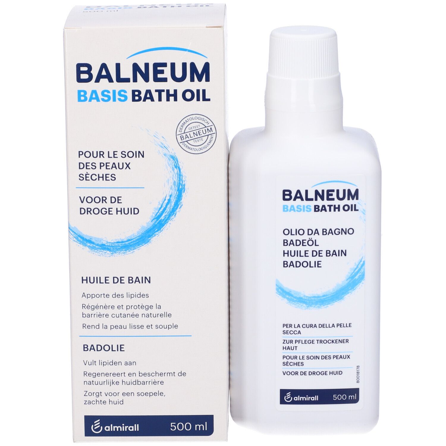 Balneum Basis Badeöl Flasche und Karton, 500 ml.