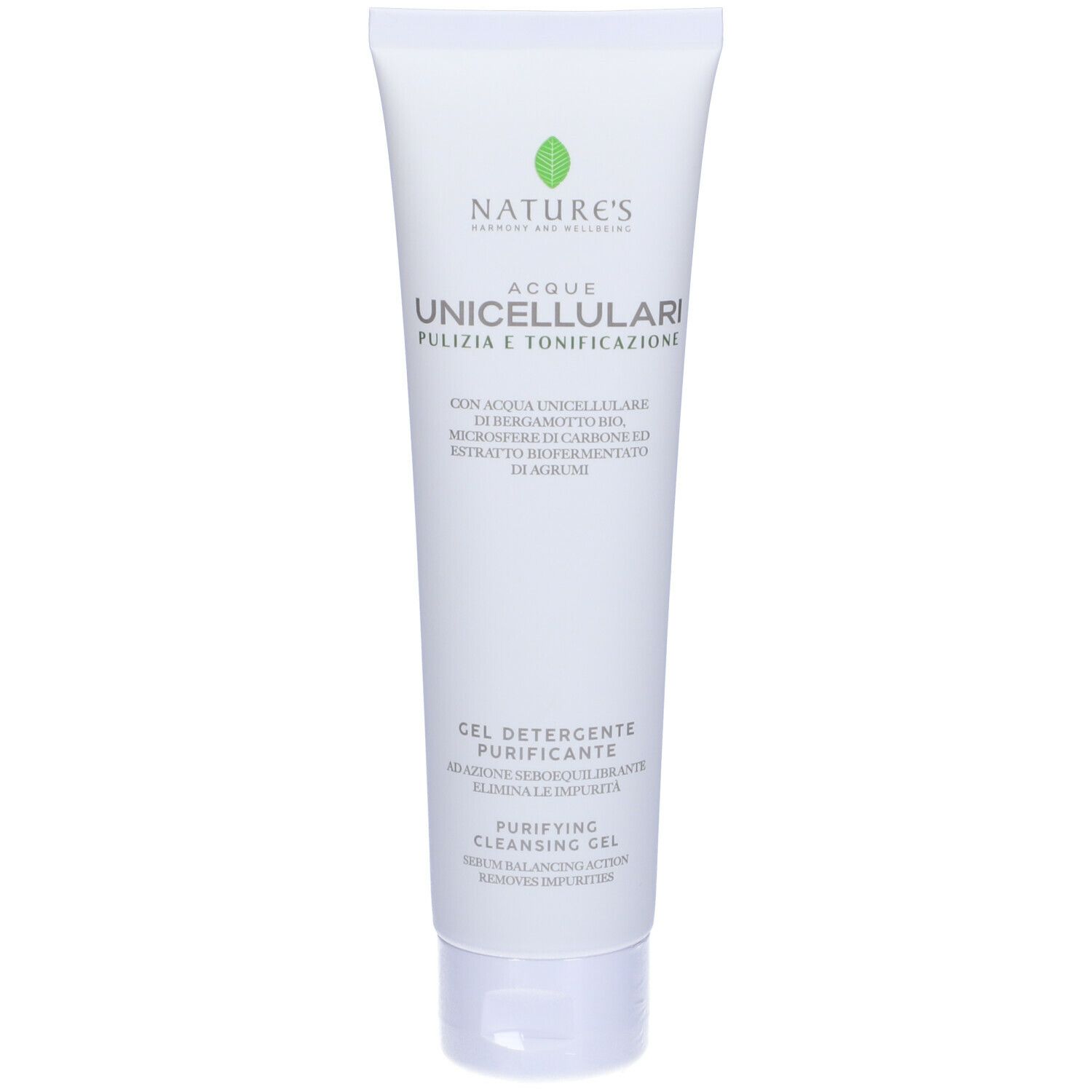 Tubo bianco con logo e nome del prodotto. Testo: Gel Detergente Purificante.