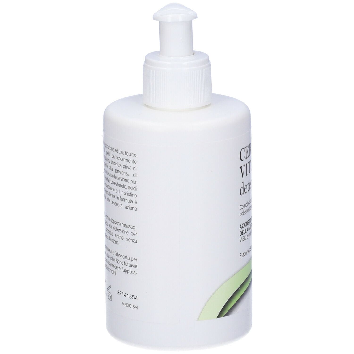 Flacone bianco con dosatore. Testo in italiano. Bordo verde. Marchio Marco Viti.