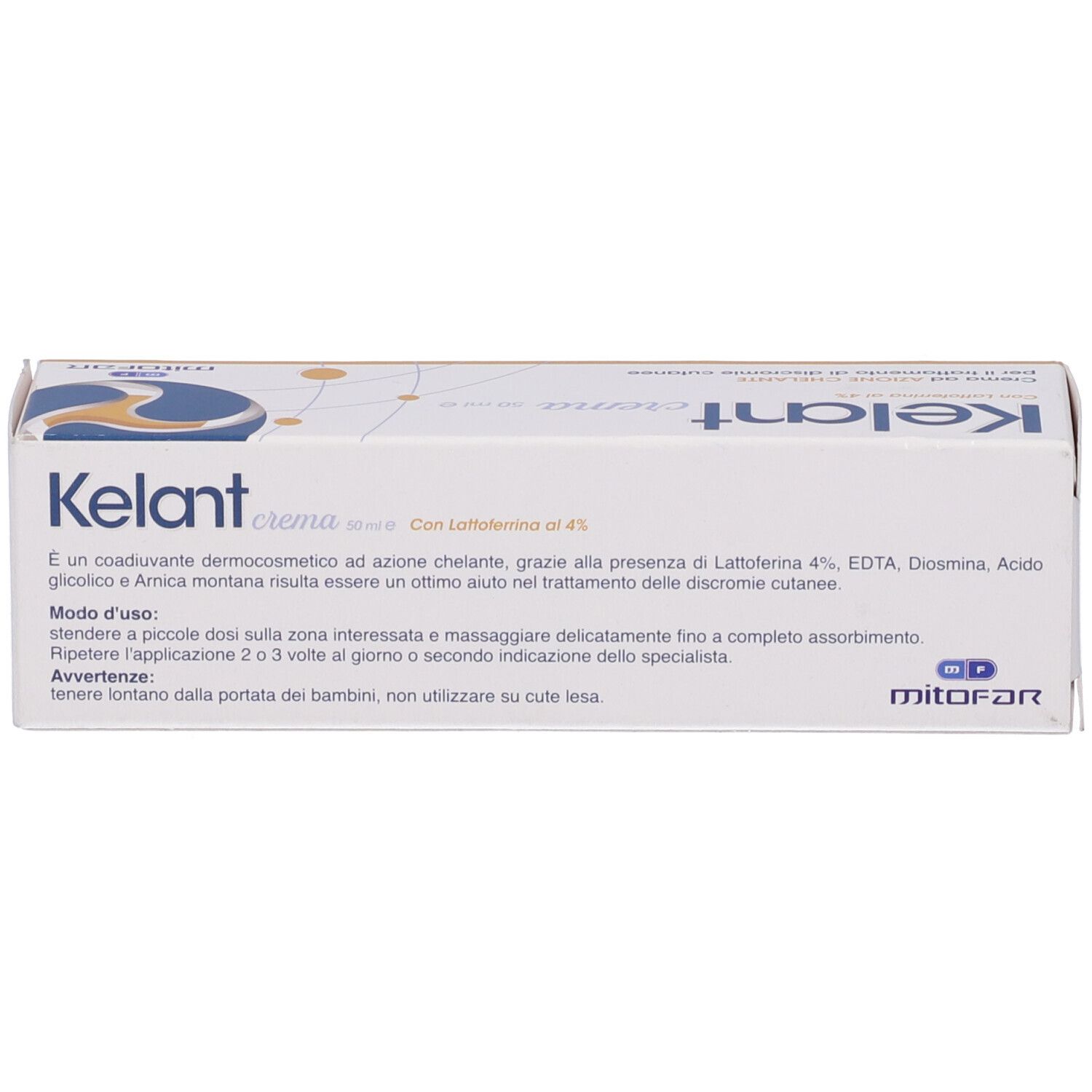 Confezione del prodotto. Kelant Crema, 50 ml. Con logo e testo.