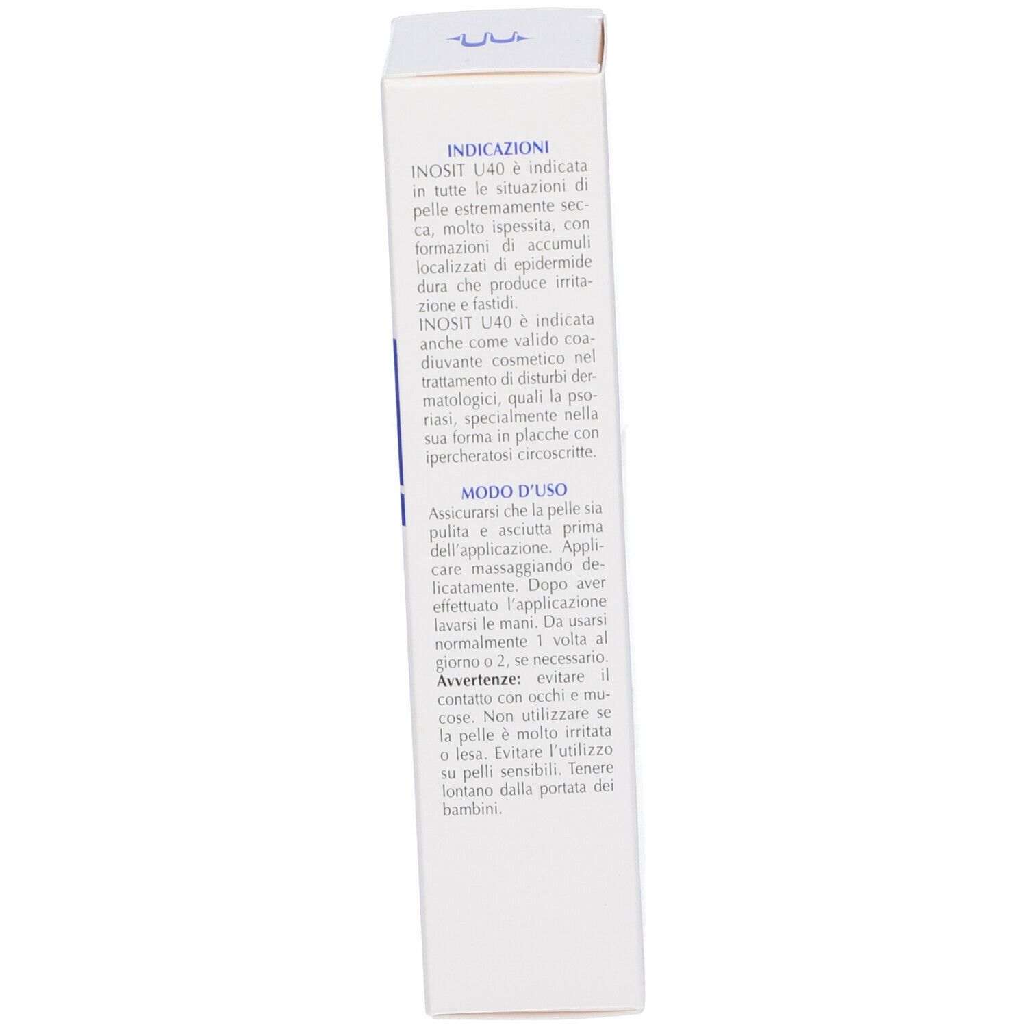 Confezione. Testo: Indications, Modo d'uso, Dermatologisch getestet, Made in Italy.