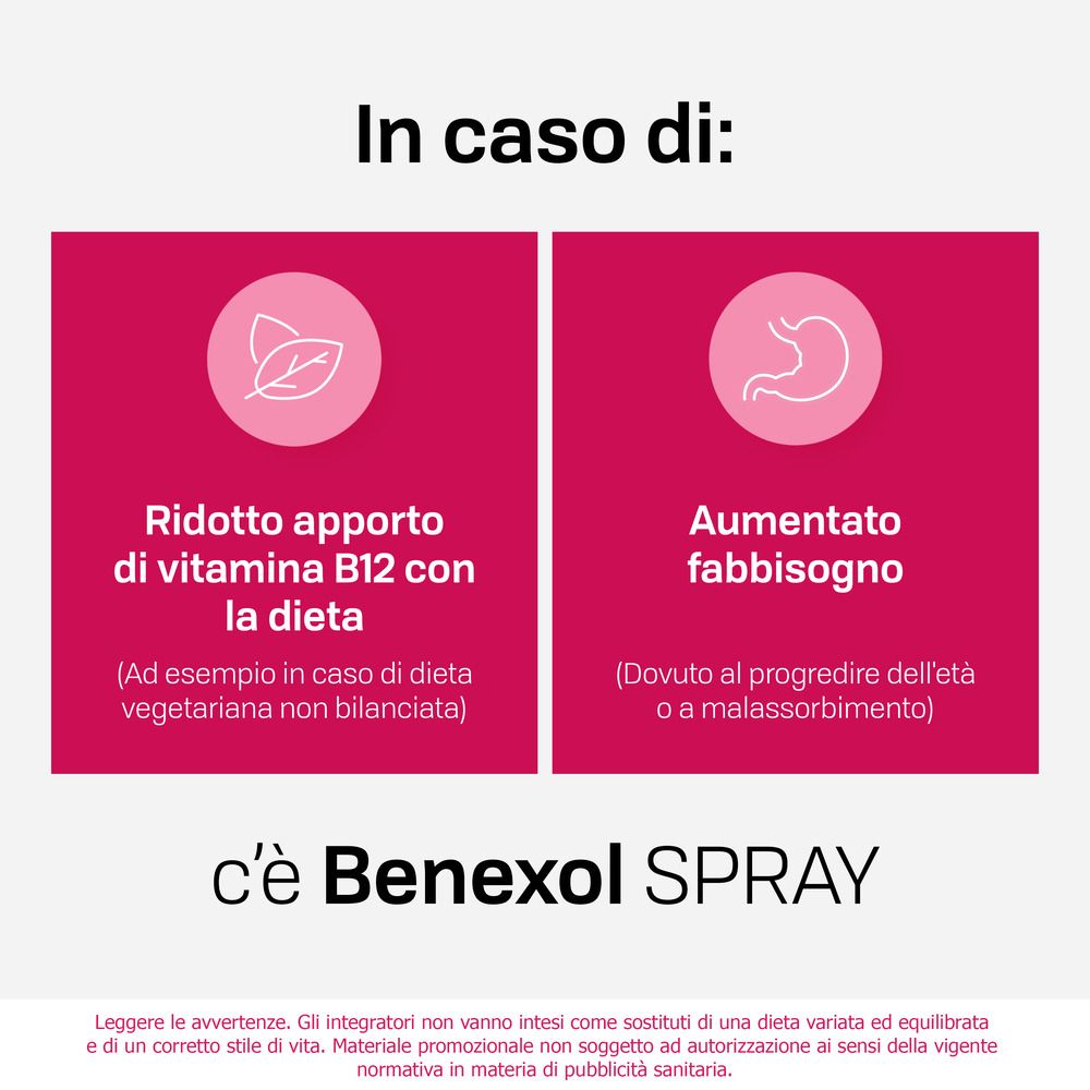 Testo: 'In caso di: Ridotto apporto di vitamina B12 con la dieta' e 'Aumentato fabbisogno'.