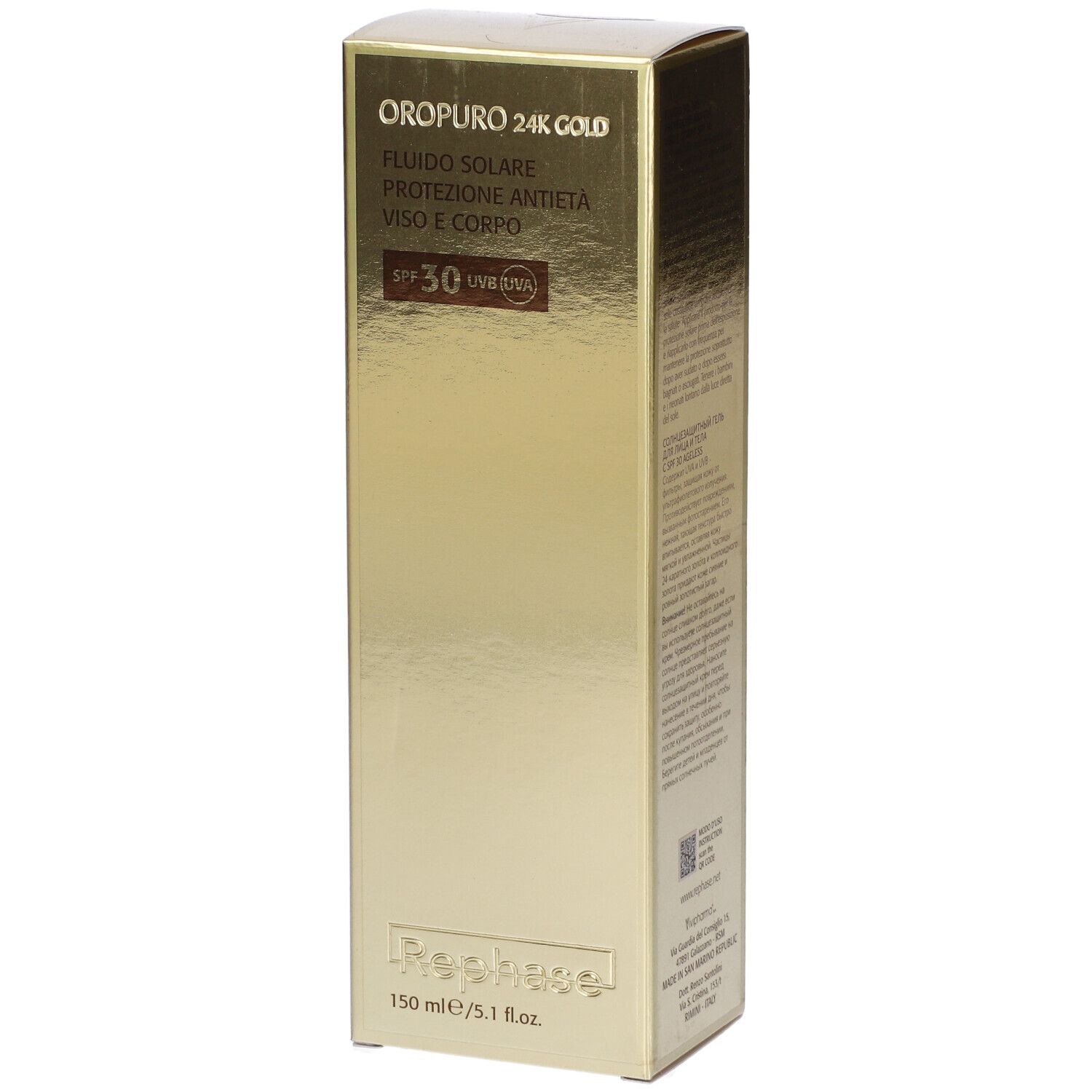 Rephase Oropuro 24K Gold Fluido Solare Protezione Antietà Spf 30
