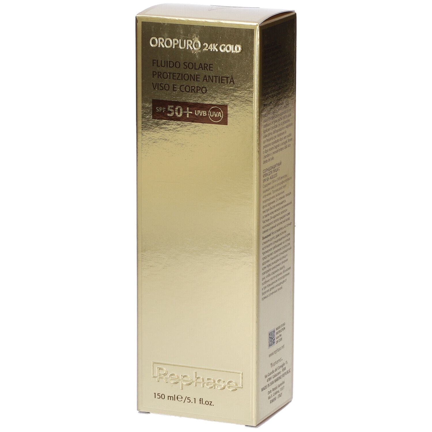Rephase Oropuro 24K Gold Fluido Solare Protezione Antietà Spf 50+
