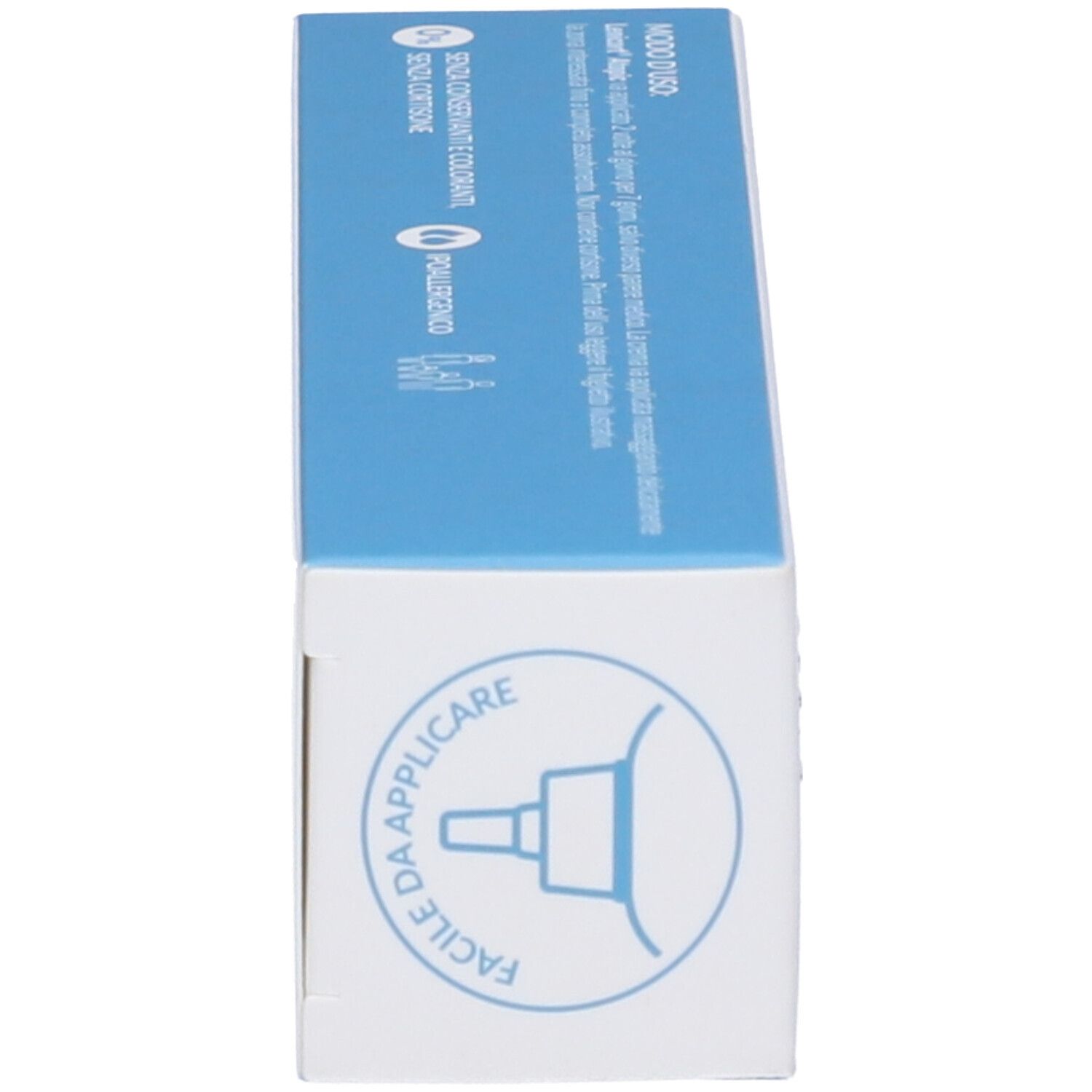 Scatola blu. Testo: istruzioni per l'uso, facile da applicare. Pittogramma: applicatore. Testo: Endocreme, Poliblend.