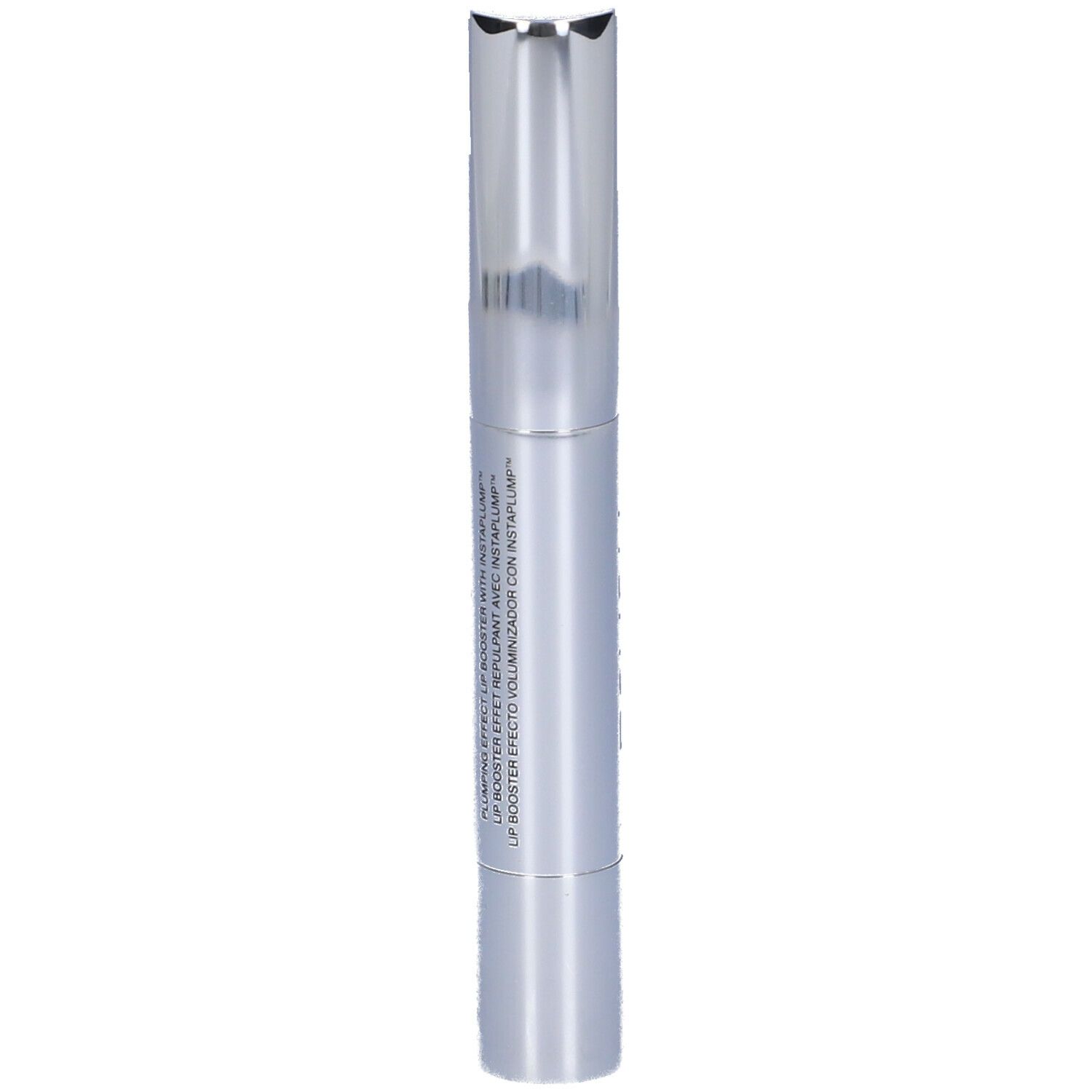 Rossetto argentato con testo. Il testo include 'LIP BOOSTER EFFECT' e 'INSTAPLUMP'.