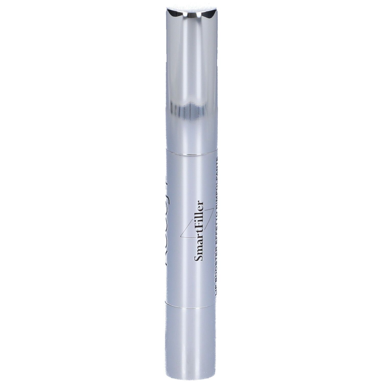 Rossetto argentato con scritta SmartFiller. Il tubetto ha una forma allungata.