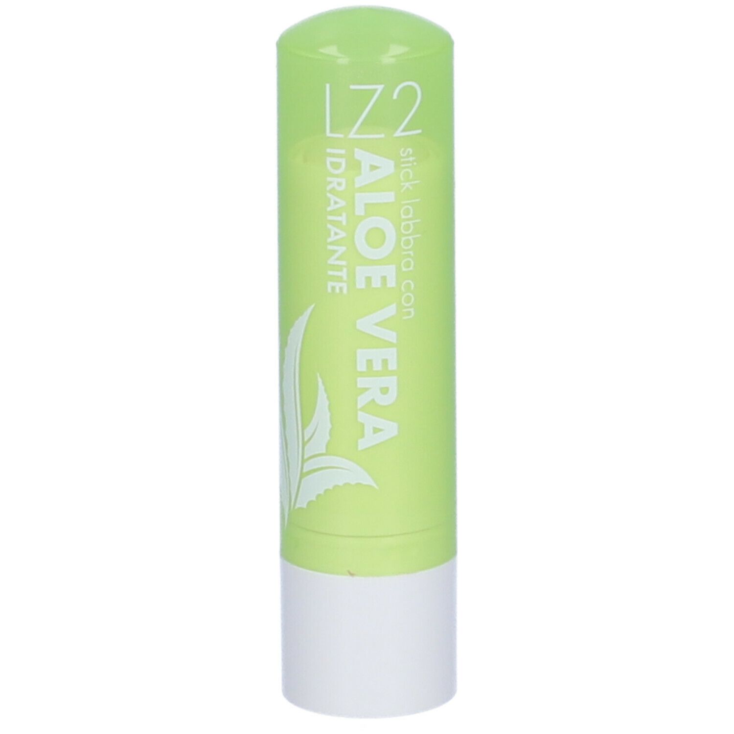 Grüner Lippenbalsam-Stick mit Aloe Vera Aufschrift.