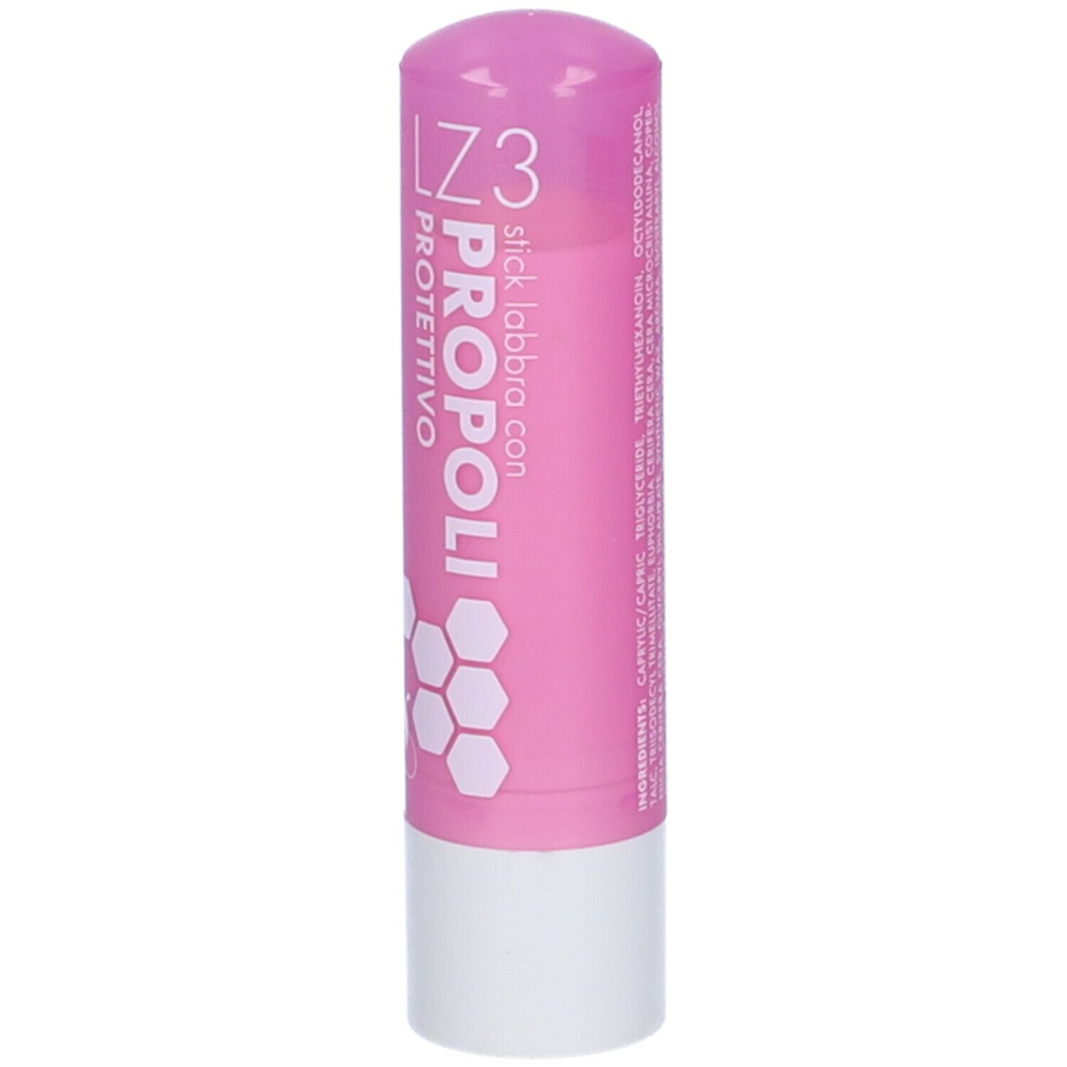 LZ3 Propolis Lippenpflegestift, rosa, mit Wabenmuster.