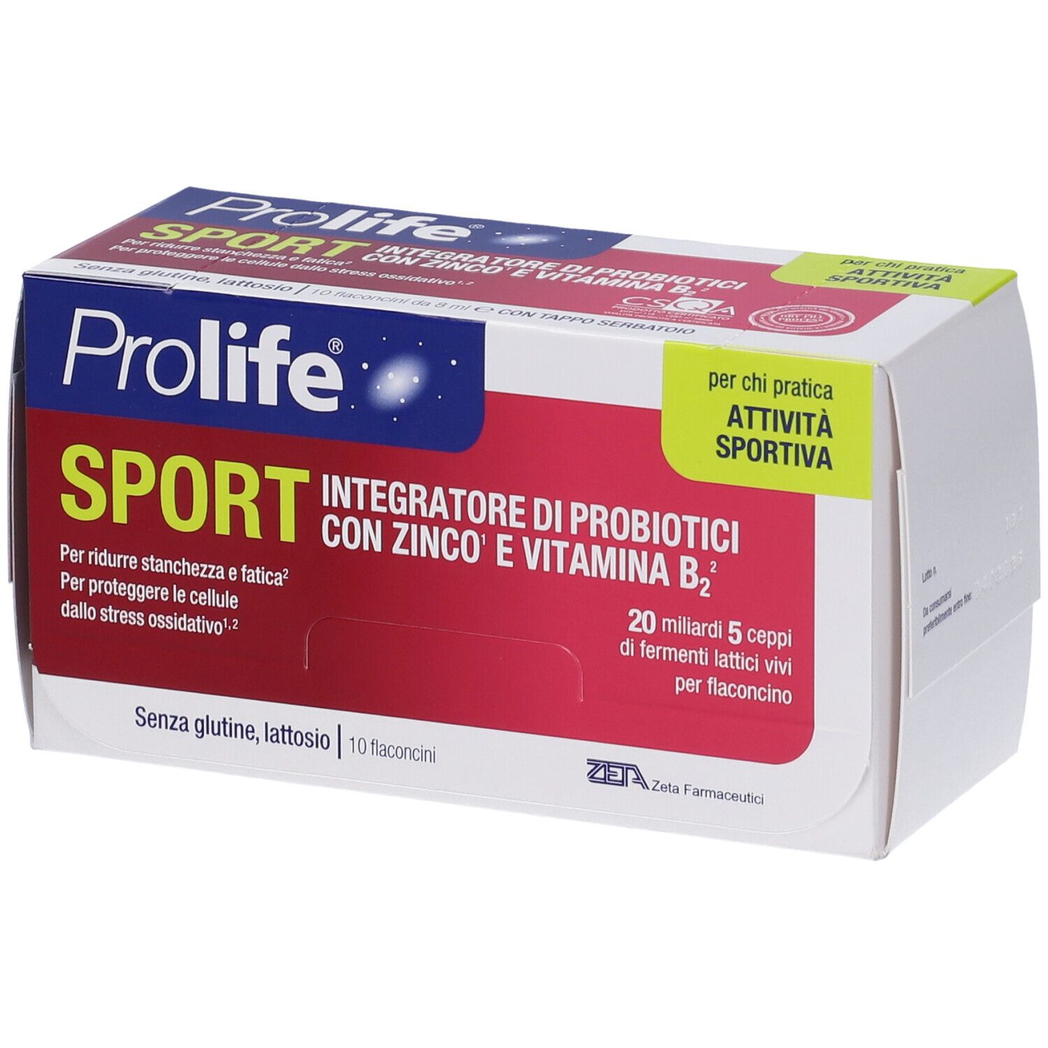 Scatola Prolife Sport Flaconcini. Rossa e bianca, con nome e dettagli. Contiene 10 flaconcini.