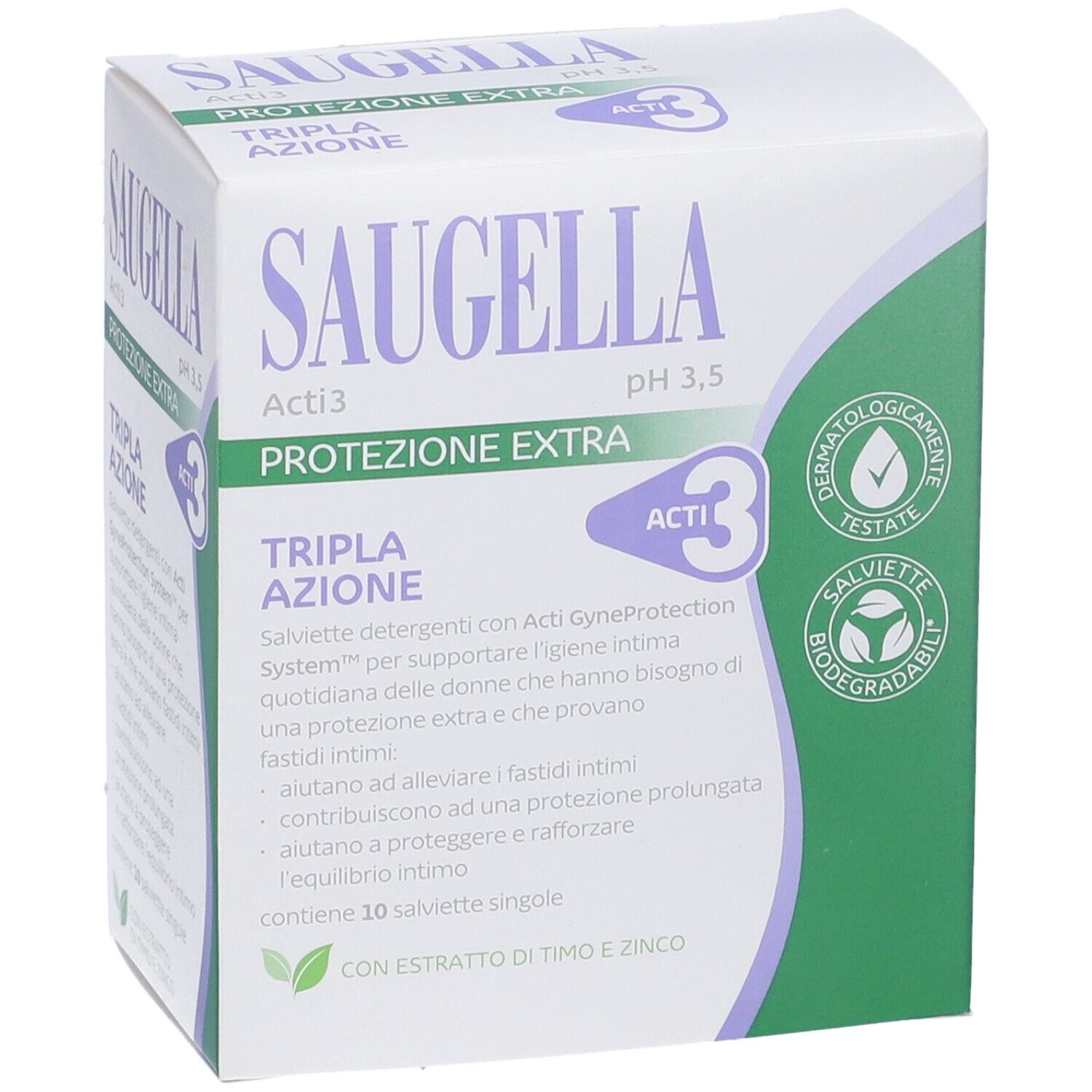 Sauchella Acti3 Extra Protection: 10 Feuchttücher mit Thymian- und Zinkextrakt. Dermatologisch getestet, biologisch abbaubar.
