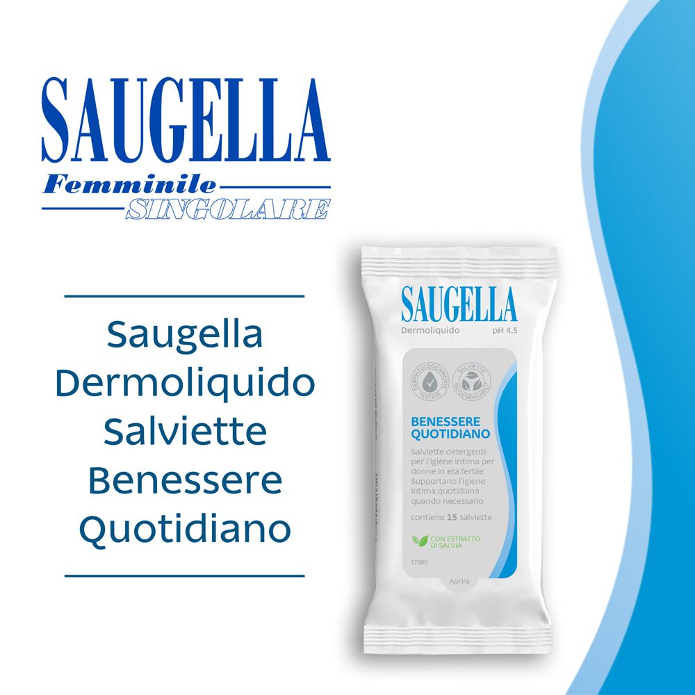 Saugella Dermoliquido Feuchttücher für tägliches Wohlbefinden, 15 Stück.
