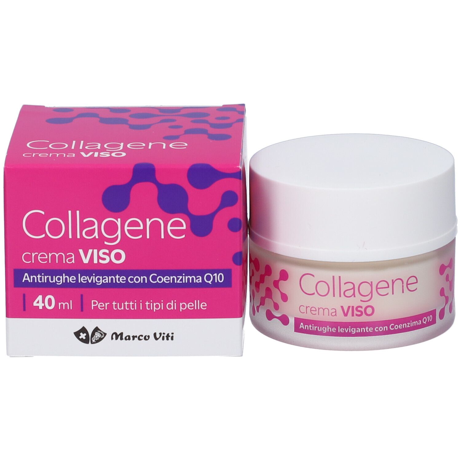 Creme-Tiegel und Faltschachtel für Collagene crema viso, 40 ml.