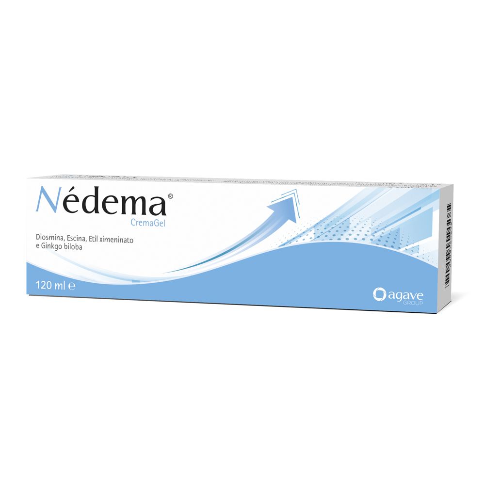 Scatola di Nédema CremaGel. Confezione bianca e blu con nome del prodotto e ingredienti. Logo Agave.