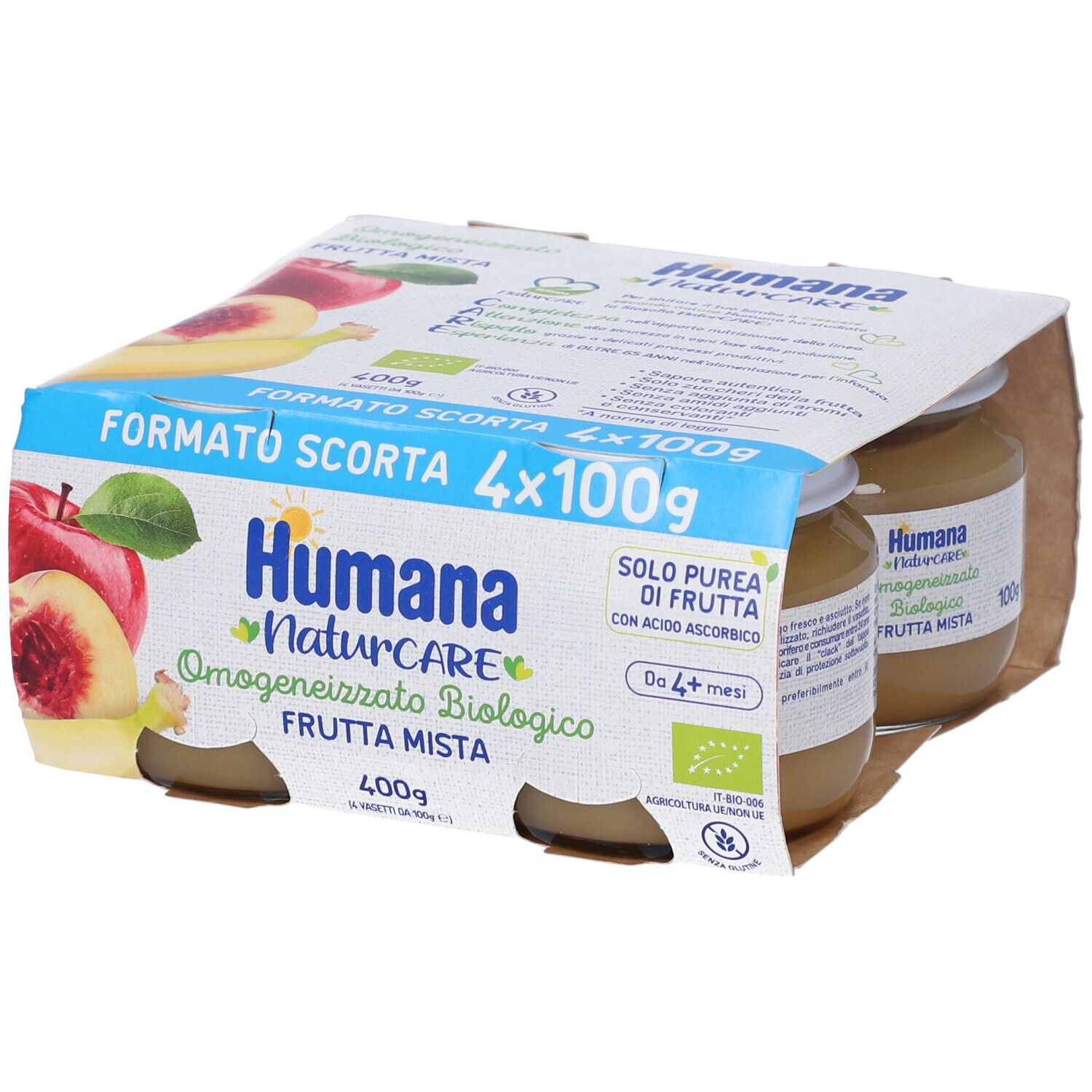 Humana NaturCare Omogeneizzato Frutta Misto Bio 4 Pezzi