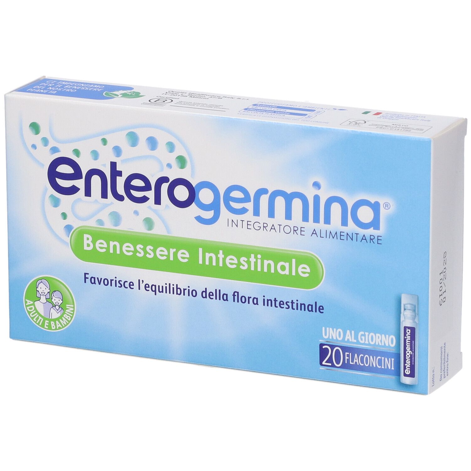 Enterogermina Benessere Intestinale, confezione da 20 flaconcini.
