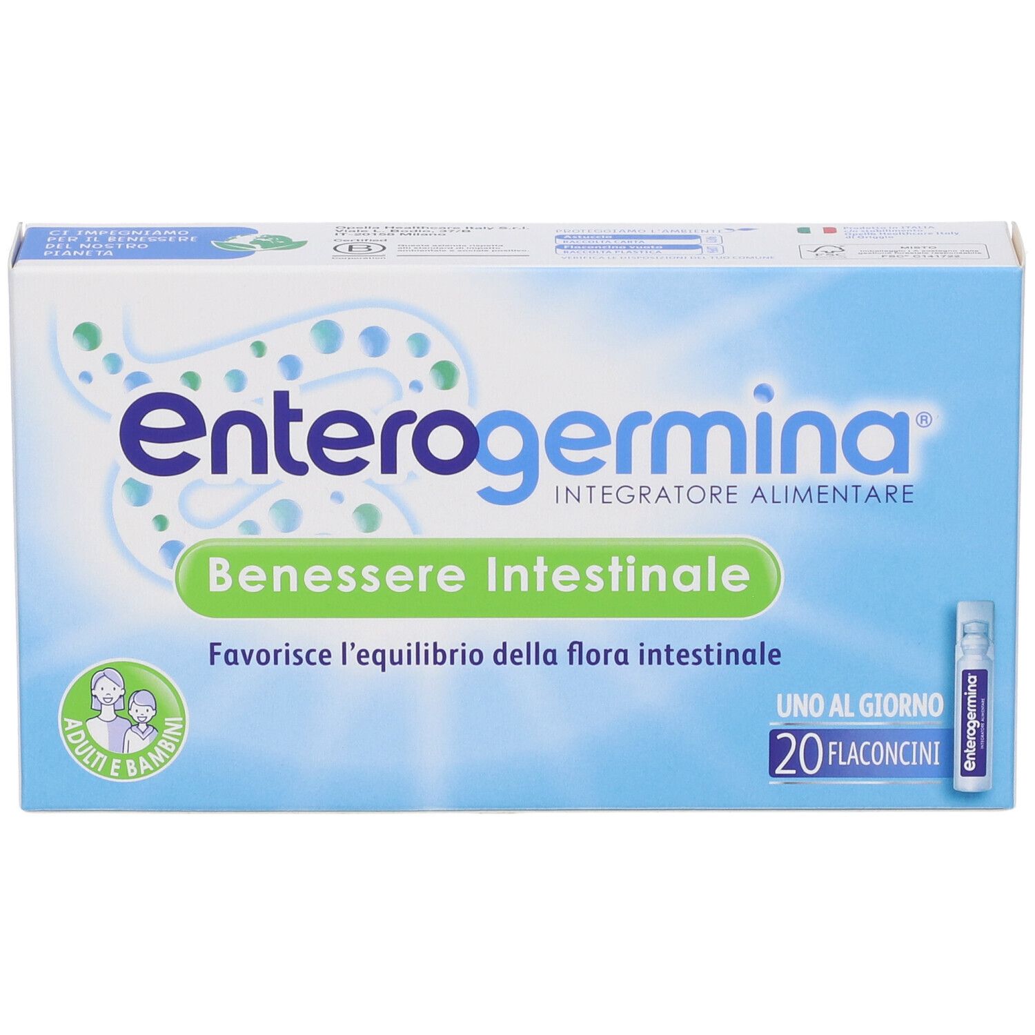 Enterogermina Benessere Intestinale, confezione da 20 flaconcini.