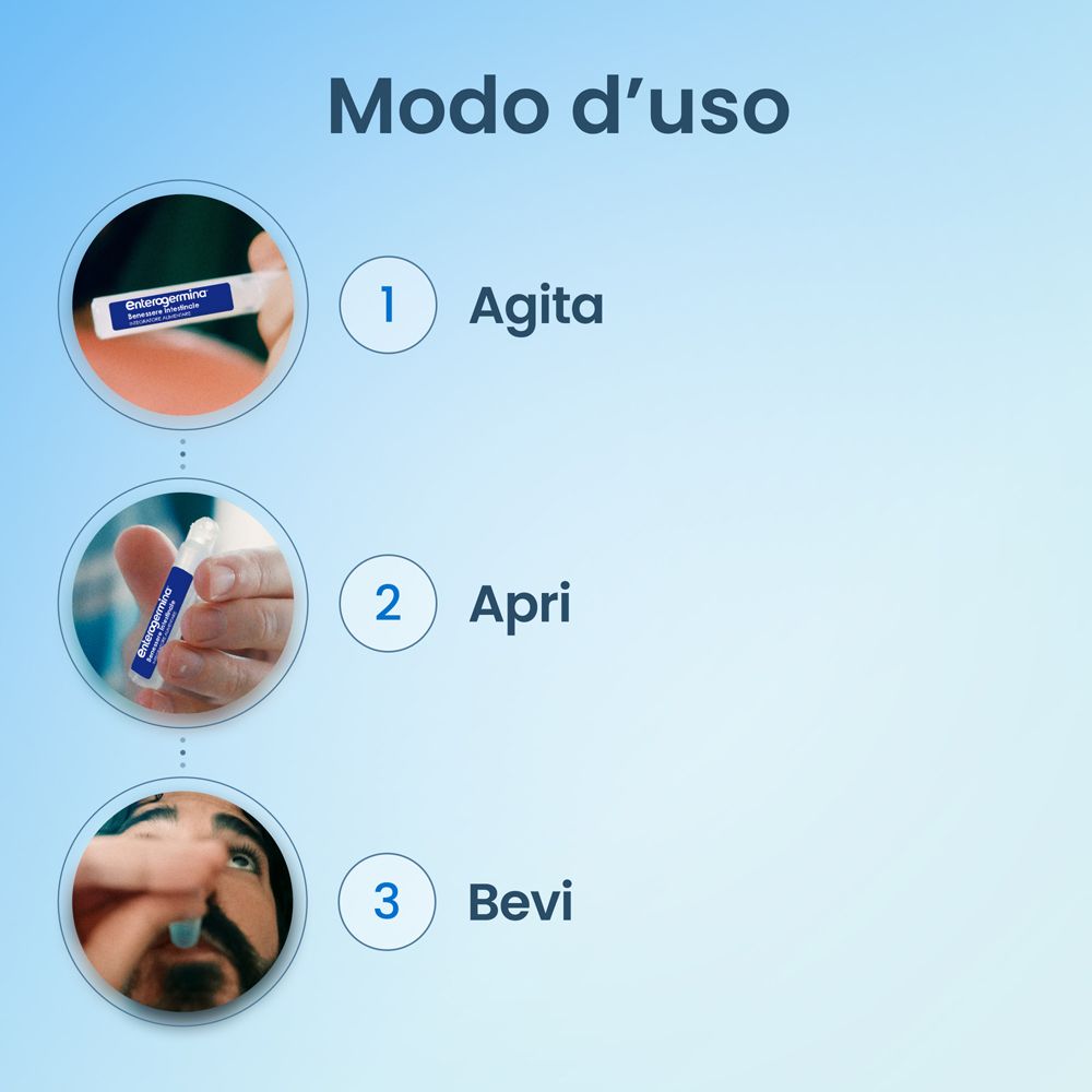 Modalità d'uso Enterogermina: Agitare, aprire, bere.